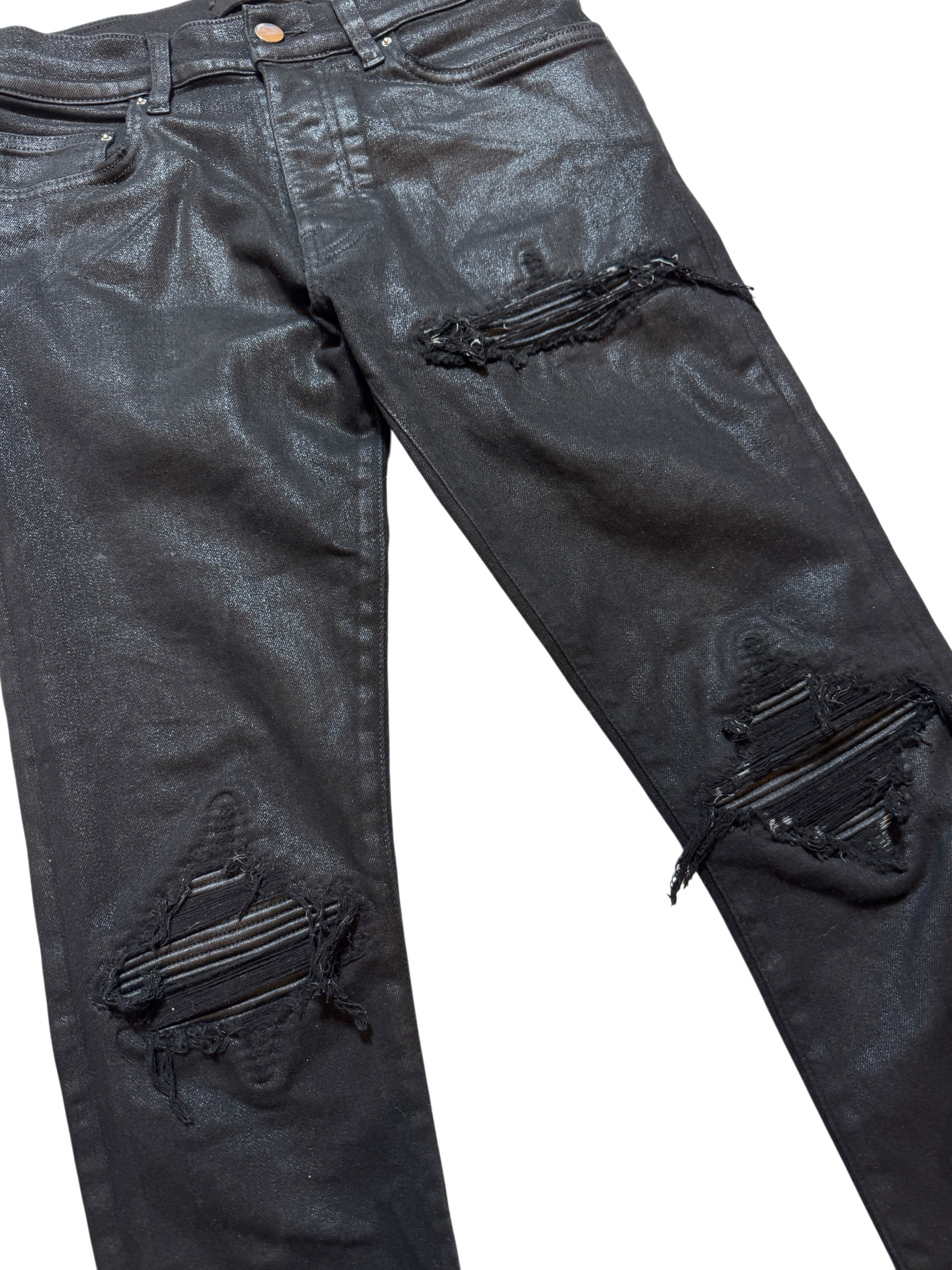 Amiri MX1 Waxed Black Jeans - Size 28