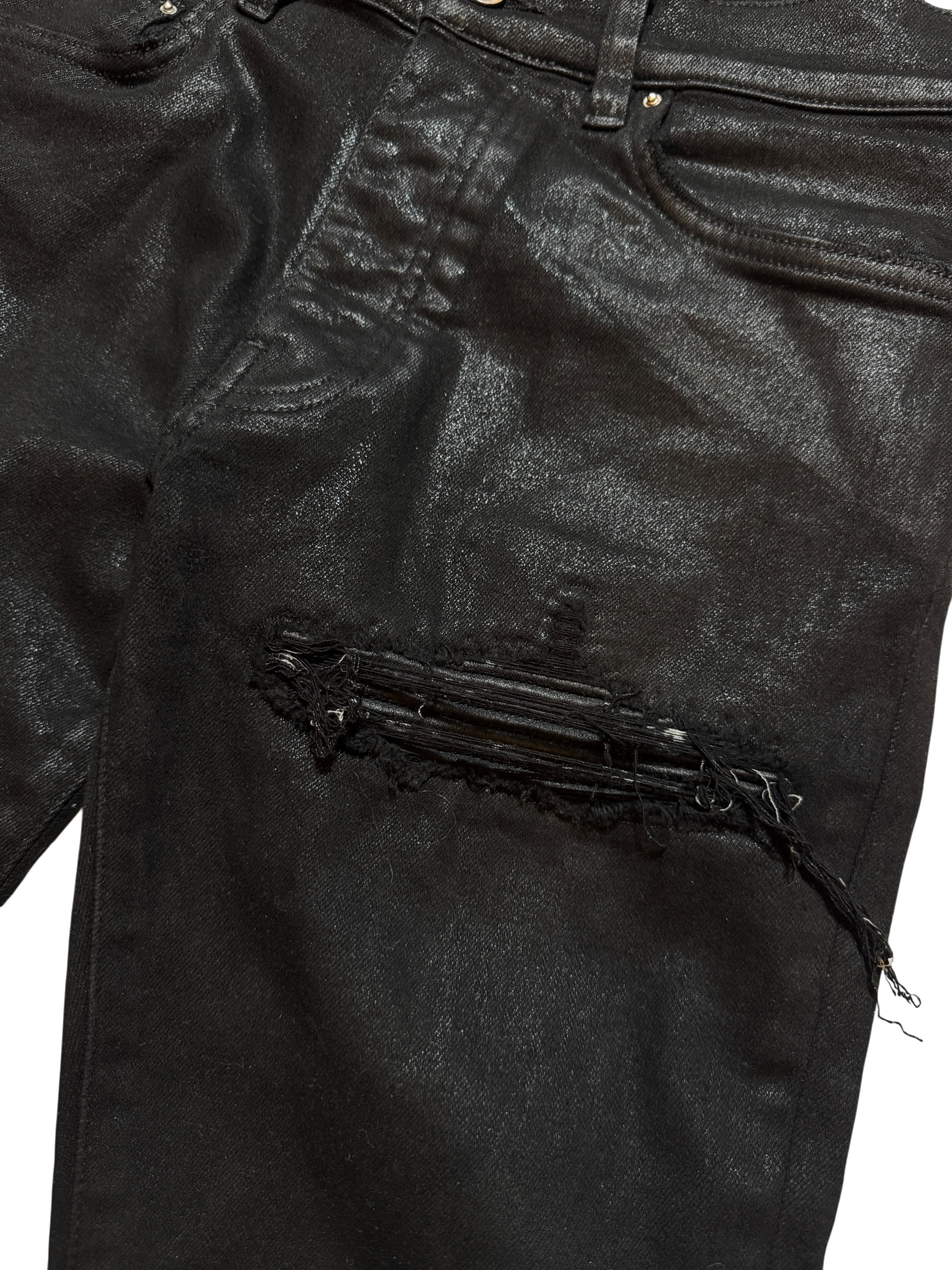 Amiri MX1 Waxed Black Jeans - Size 28