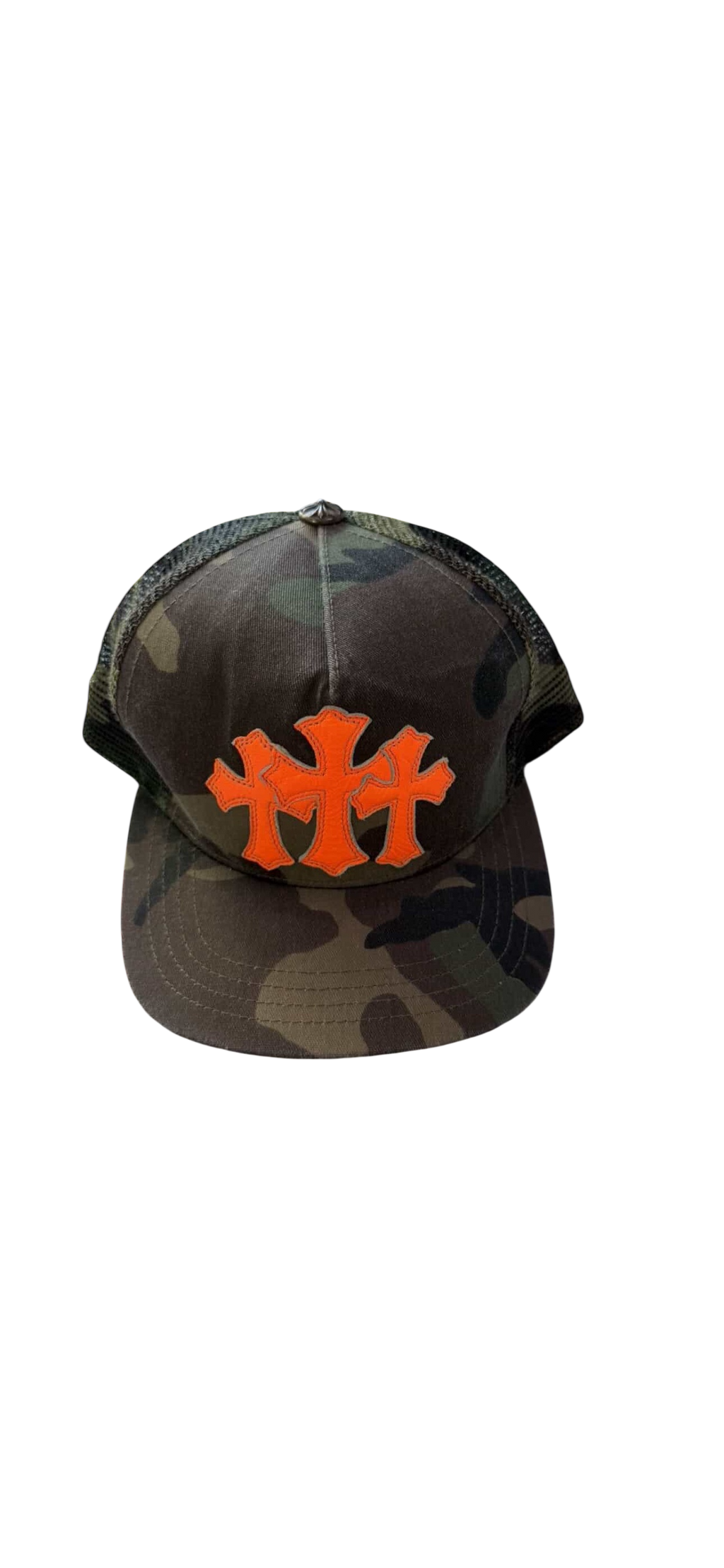 Chrome Hearts Camo Three Cross Cemetery Orange Patch Trucker Hat