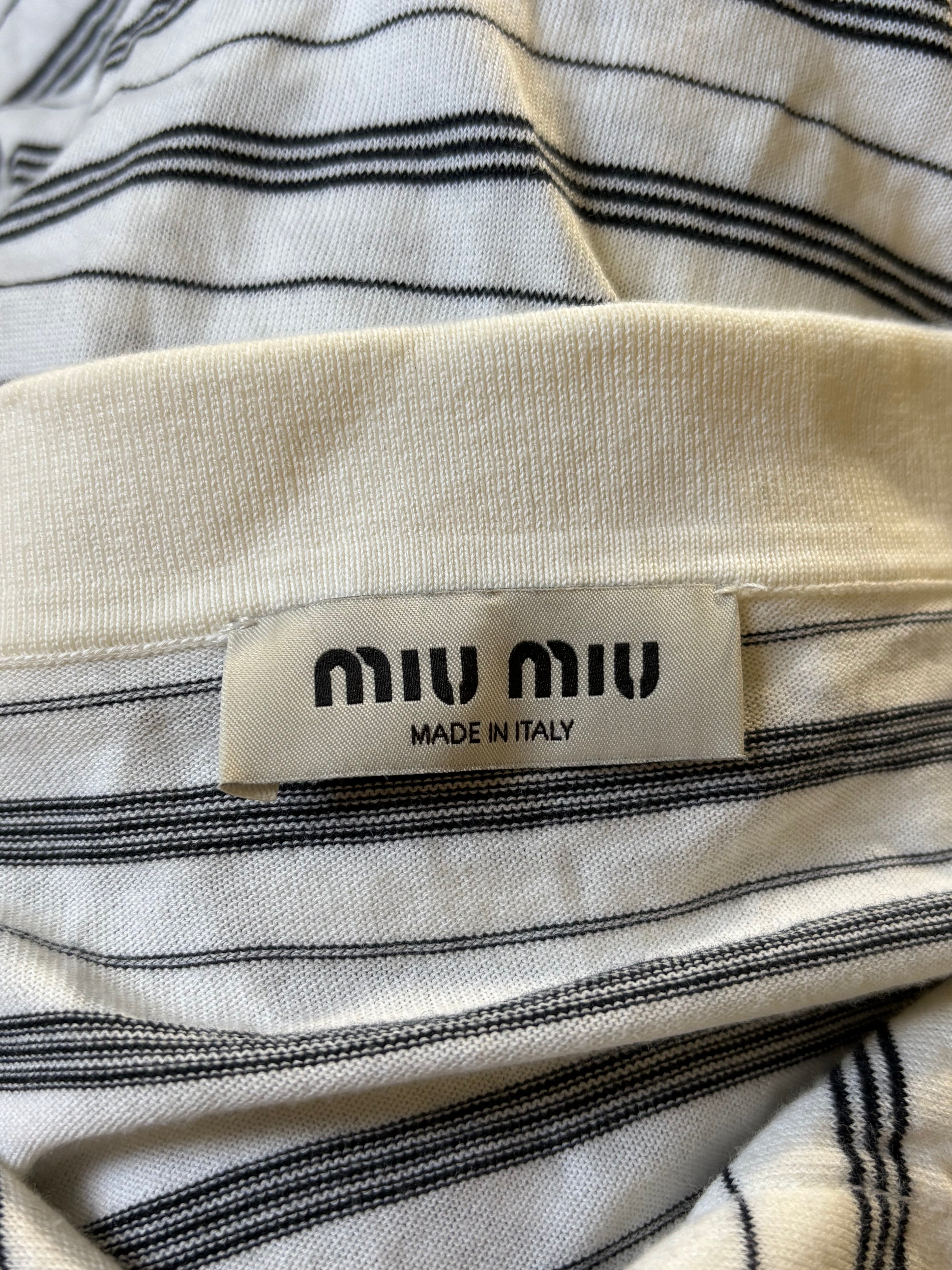 Miu Miu Knit Polo Stripe Logo Long Sleeve Shirt