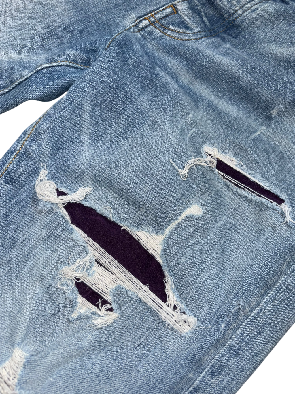Amiri Mx1 Light Wash Serif Logo Purple Patch Jeans - Size 34