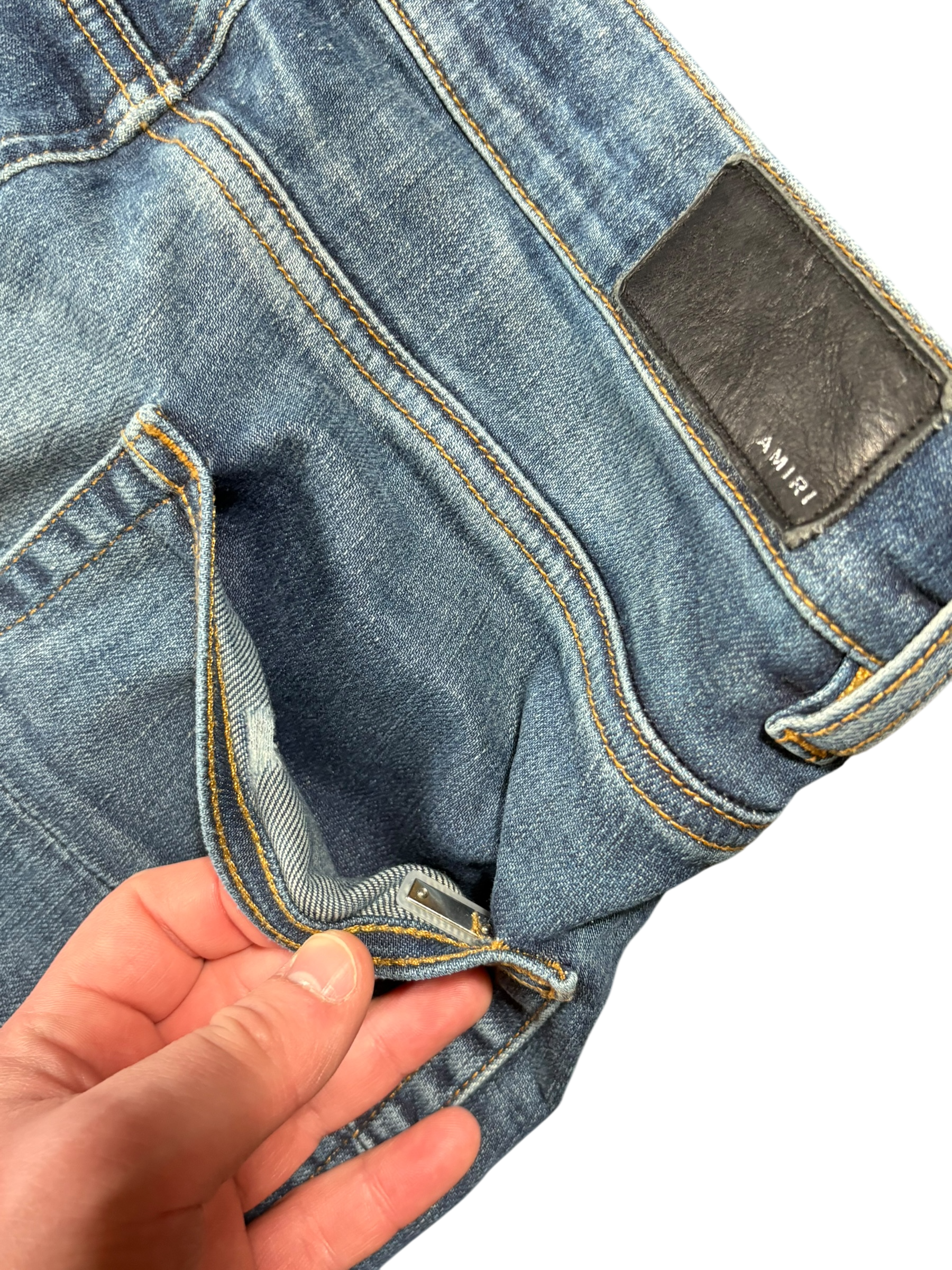 Amiri MX1 Dark Wash Red Patch Jeans