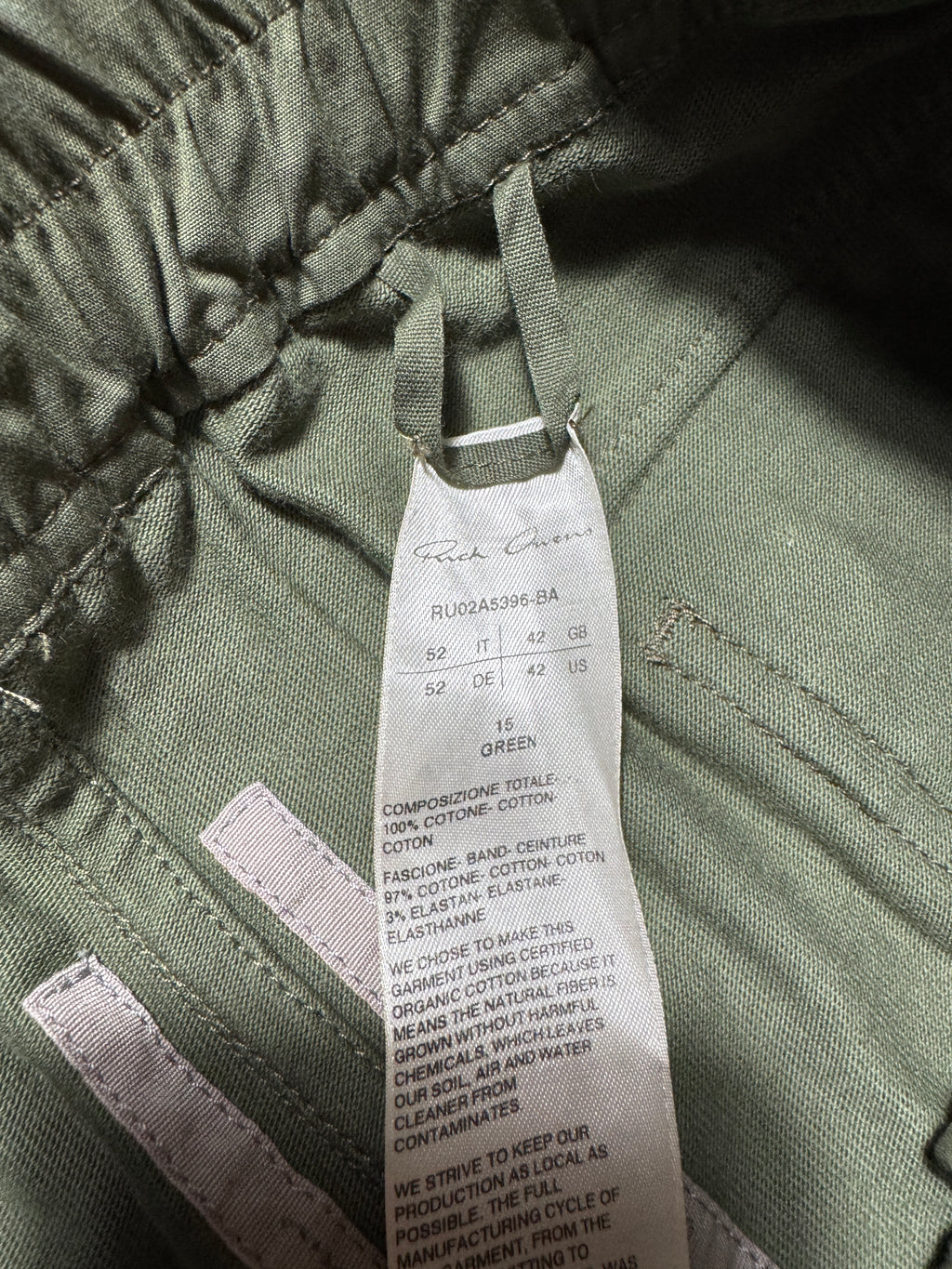 Rick Owens GETHSEMANE GREEN MASTADON CARGO SWEATPANTS
