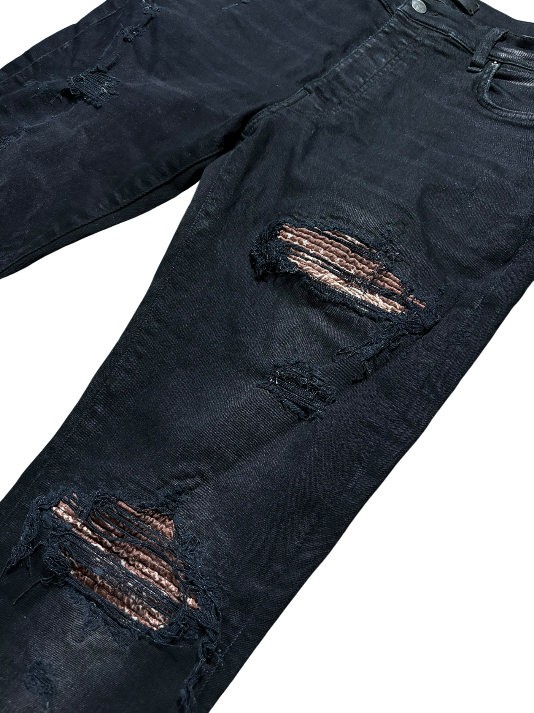 Amiri MX1 Brown Bandana Patch Black Jeans - Size 34