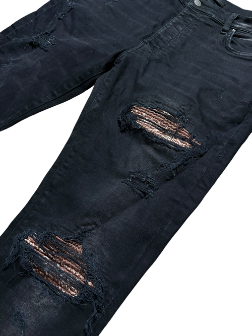 Amiri MX1 Brown Bandana Patch Black Jeans - Size 34