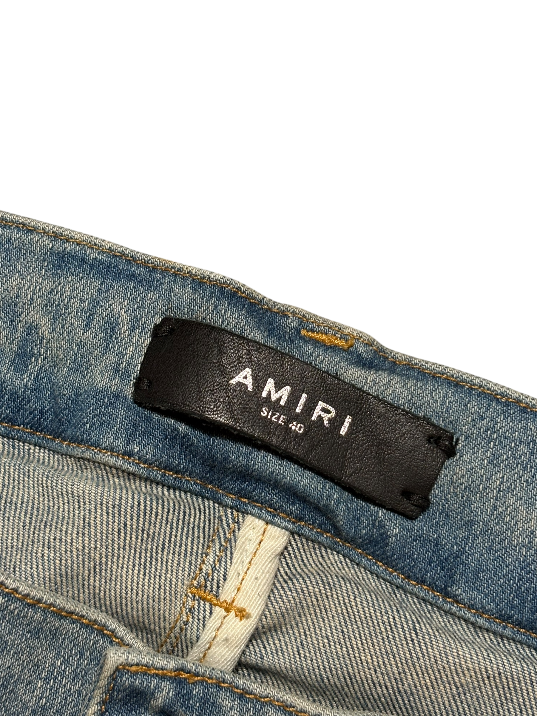 Amiri MX1 Light Wash White Patch Jeans - Size 40