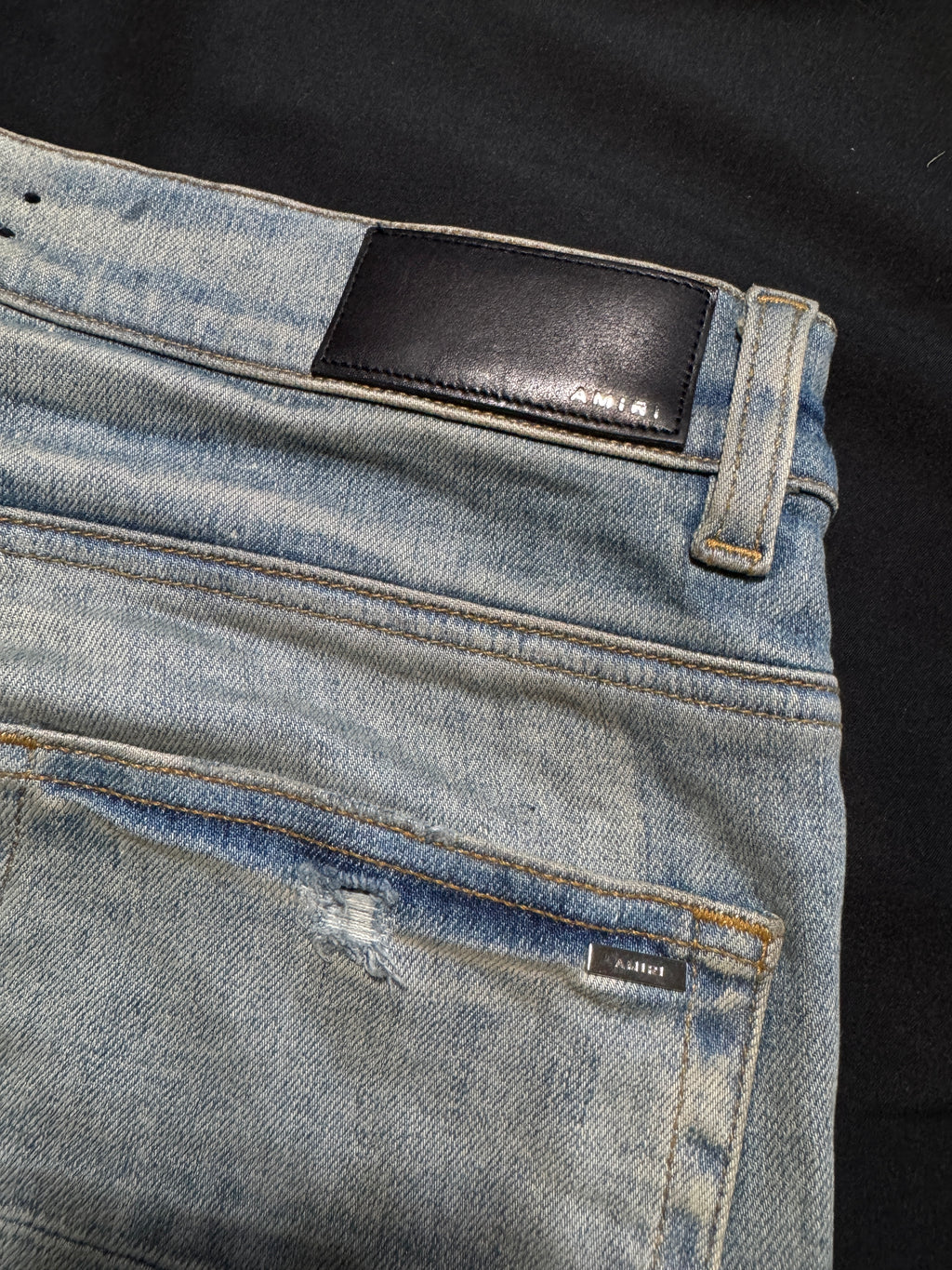 Amiri Mx1 Light Wash Green Plaid Patch Jeans