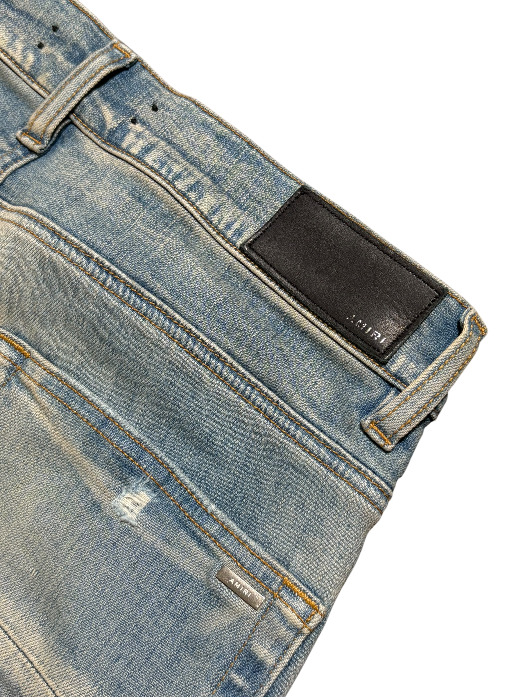 Amiri MX1 Light Wash White Patch Jeans - Size 31