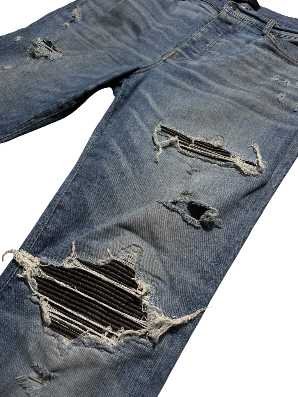 Amiri MX1 LightWash Black Patch Jeans - Size 38