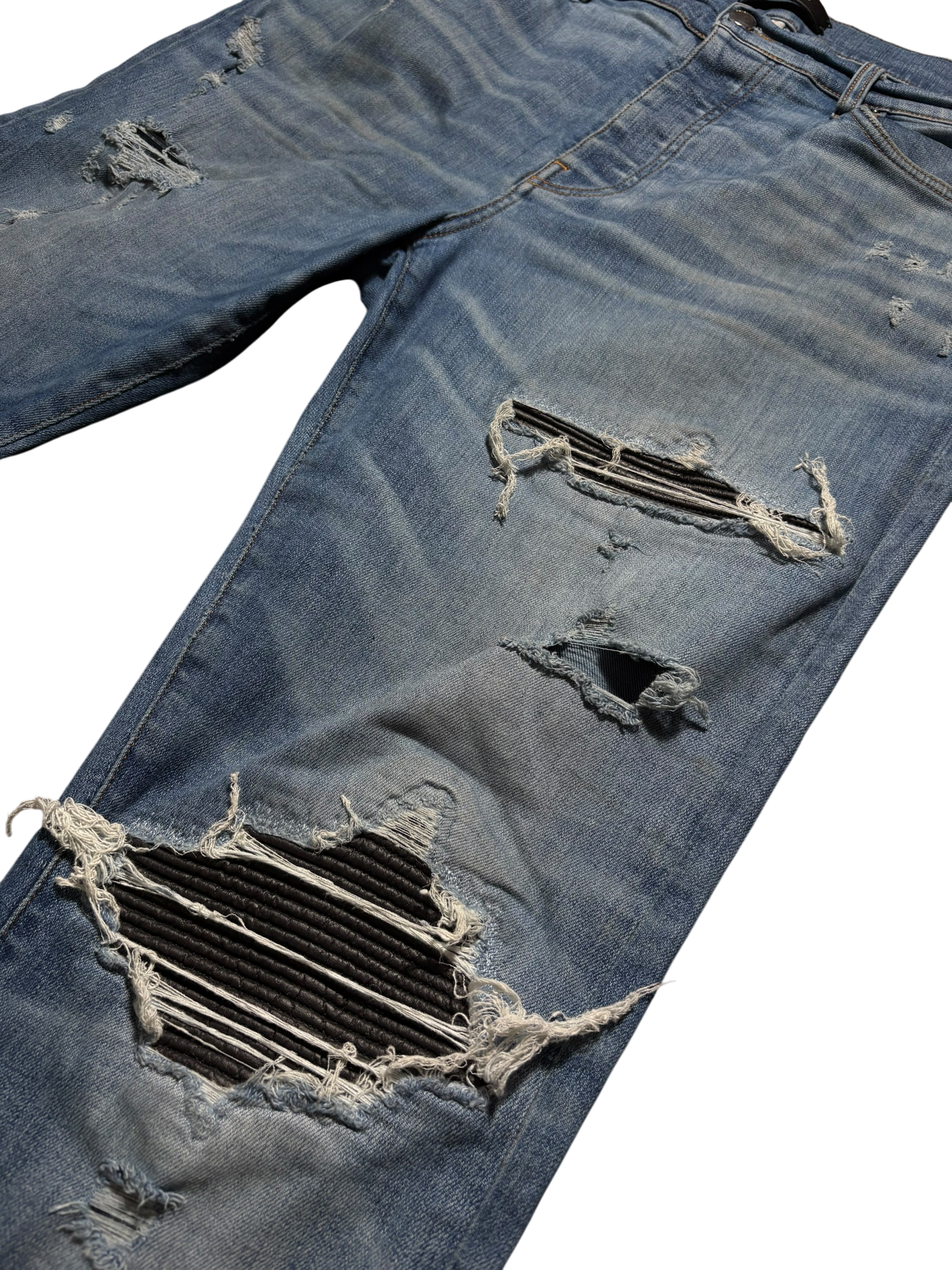 Amiri MX1 LightWash Black Patch Jeans - Size 38