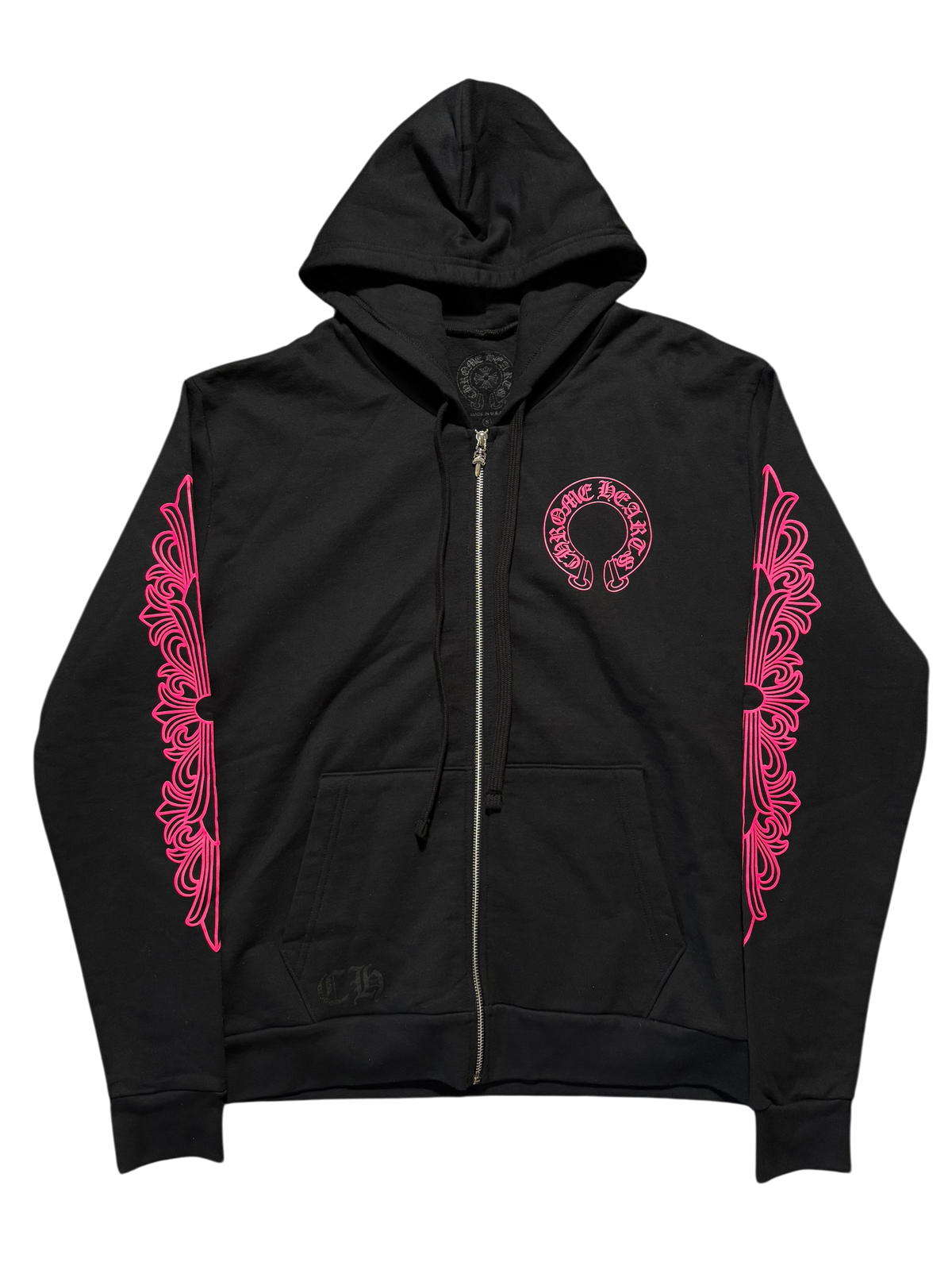 Chrome Hearts Pink Floral Horseshoe Zip Hoodie - Size Small