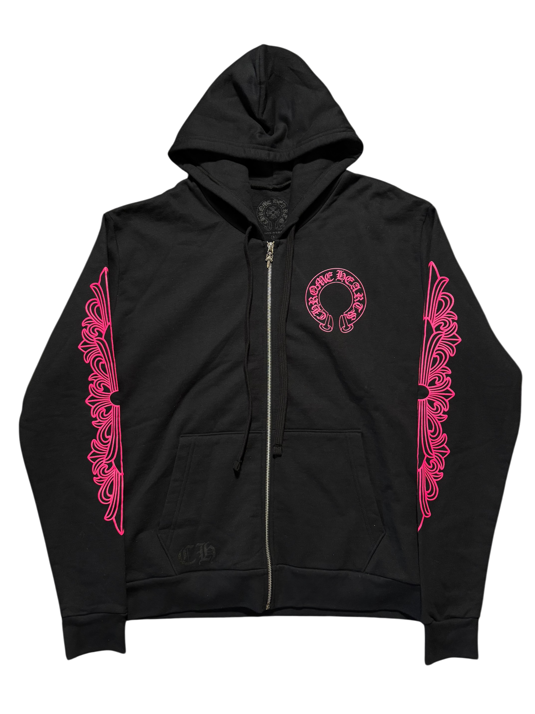 Chrome Hearts Pink Floral Horseshoe Zip Hoodie - Size Small