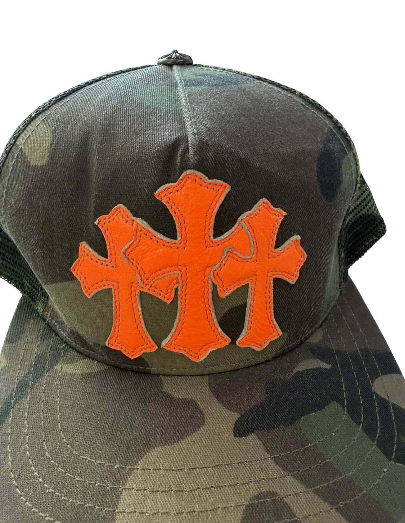 Chrome Hearts Camo Three Cross Cemetery Orange Patch Trucker Hat