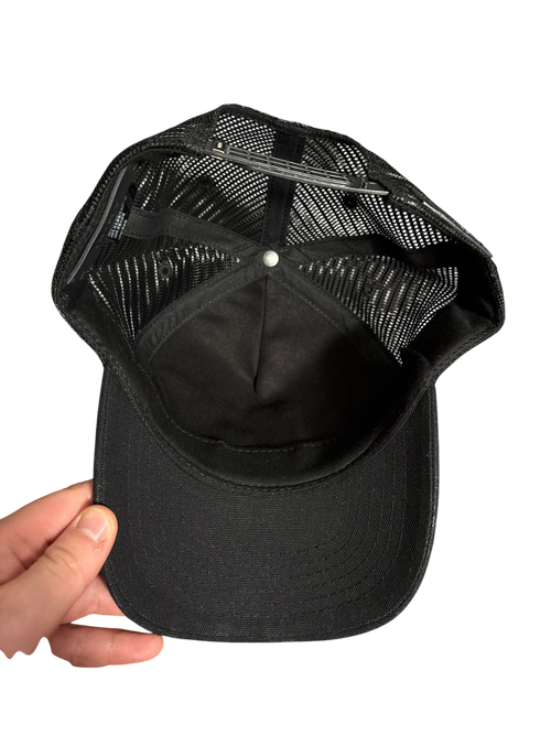 Amiri MA Pink Logo Black Trucker Hat