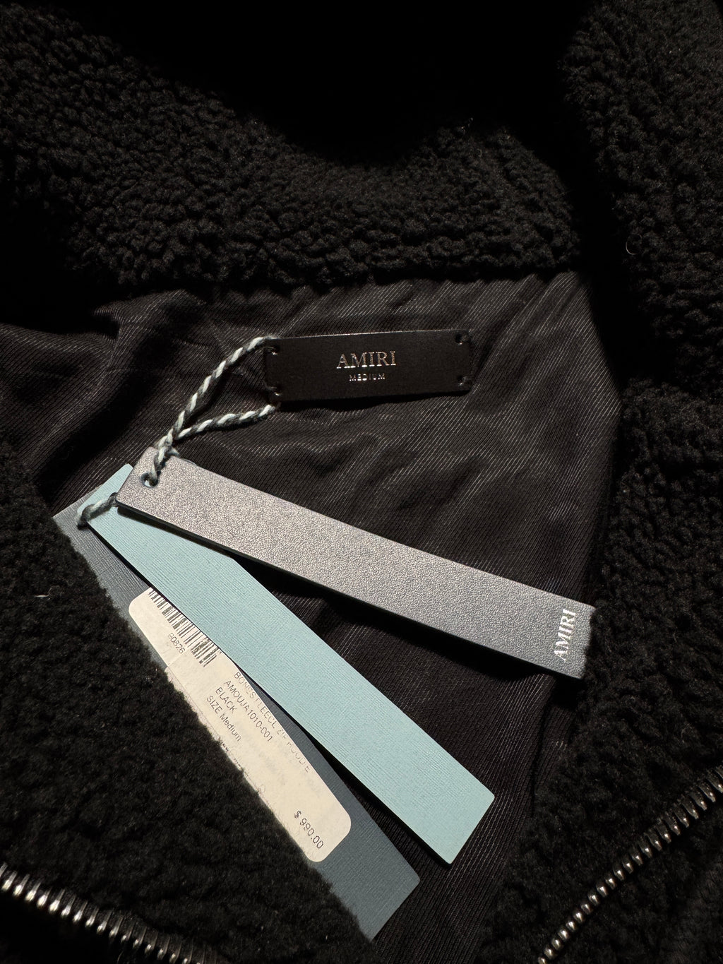Amiri Bones Sherpa Fleece Zip Up Jacket Black