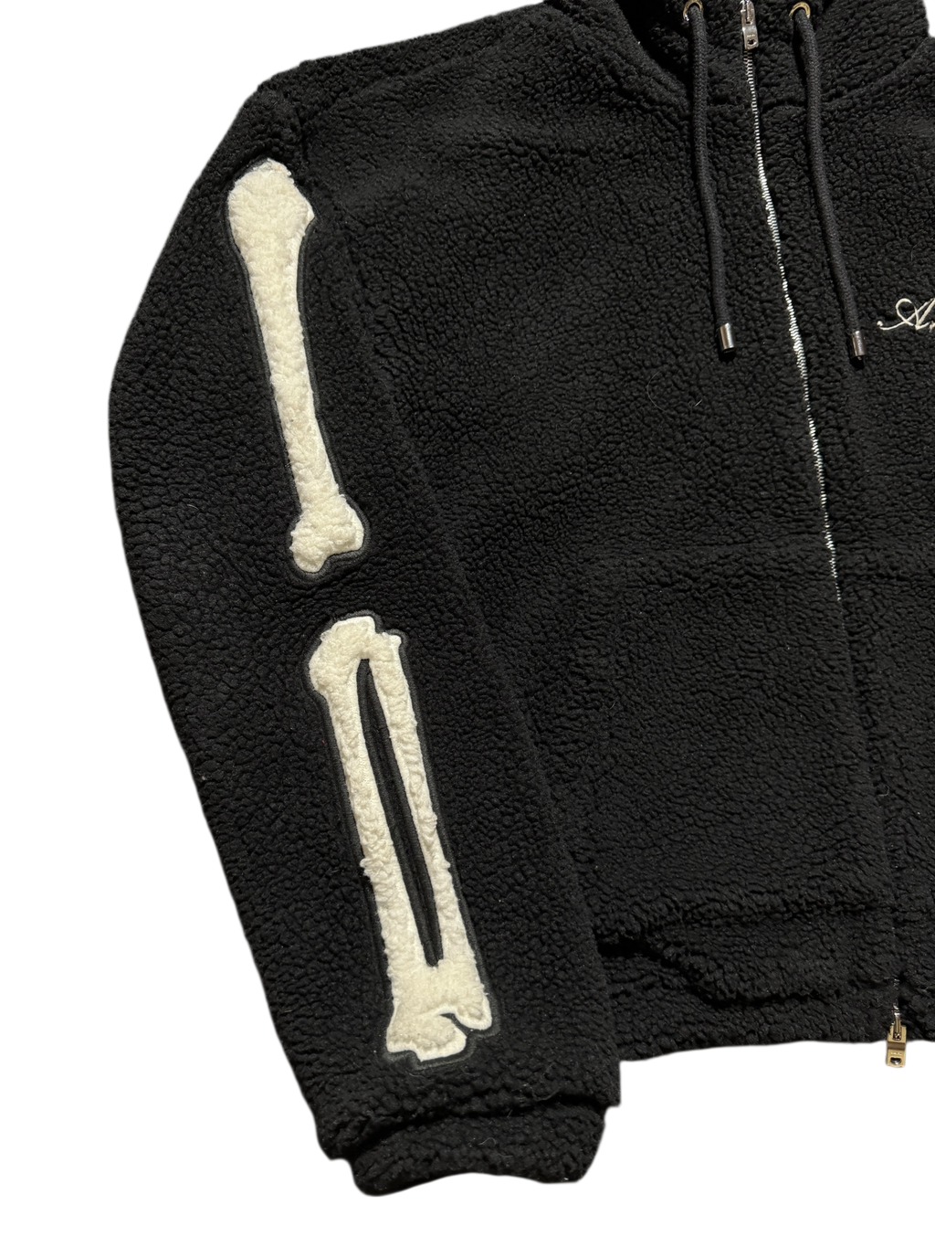 Amiri Bones Sherpa Fleece Zip Up Jacket Black