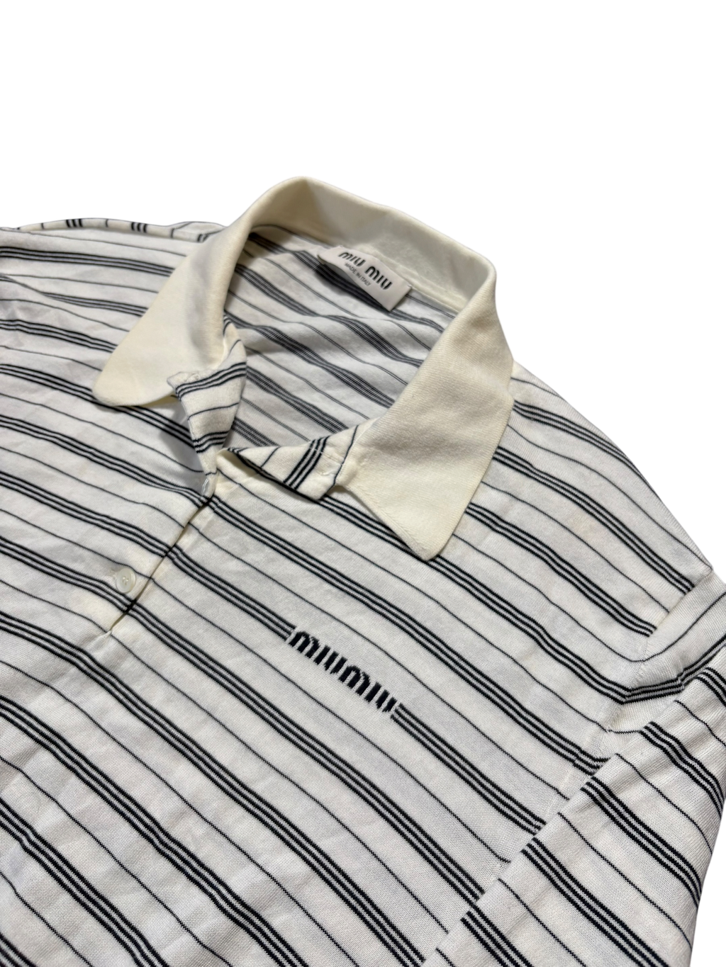 Miu Miu Knit Polo Stripe Logo Long Sleeve Shirt