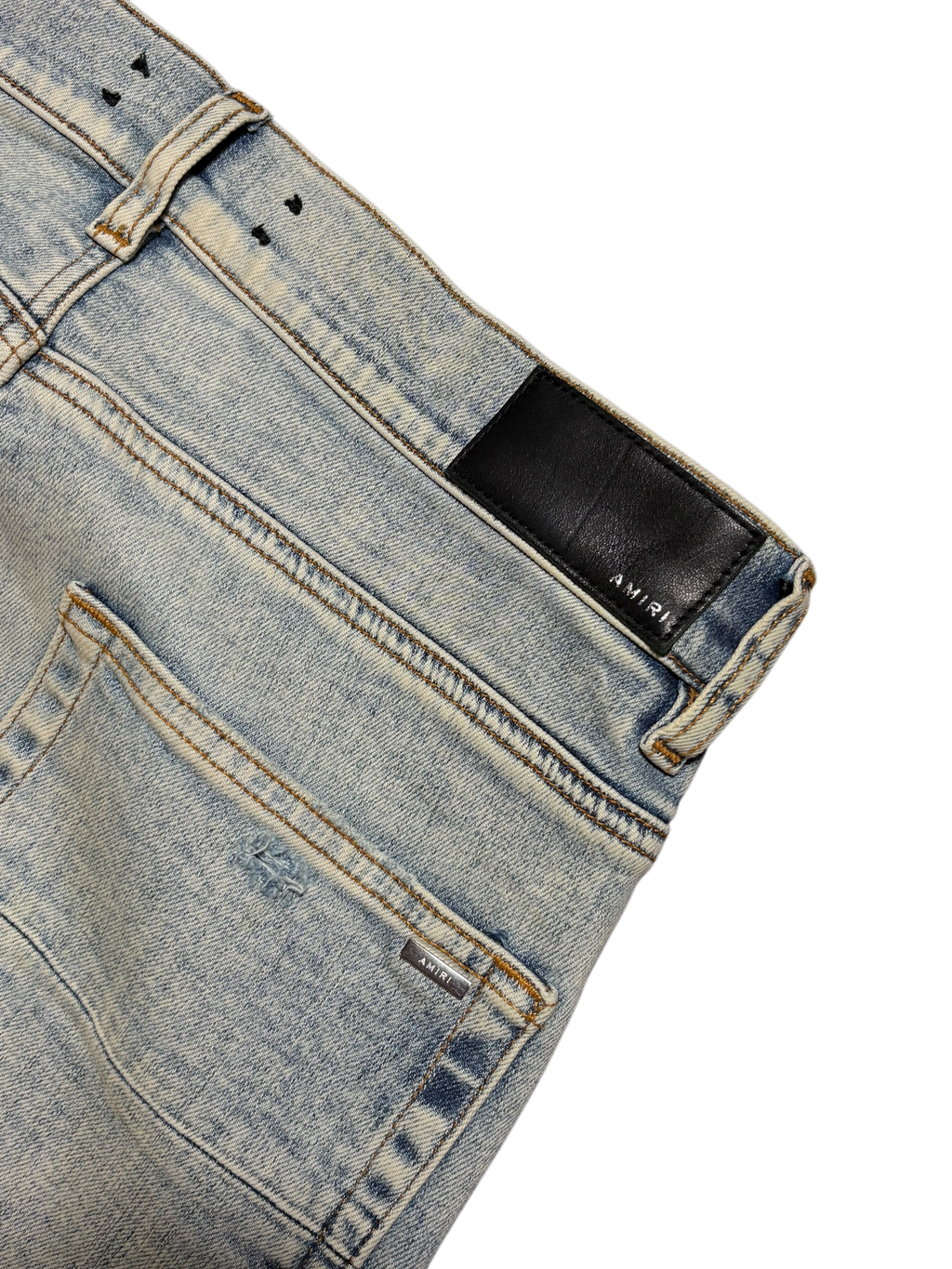 Amiri Pink Side Logo Light Wash Blue Jeans