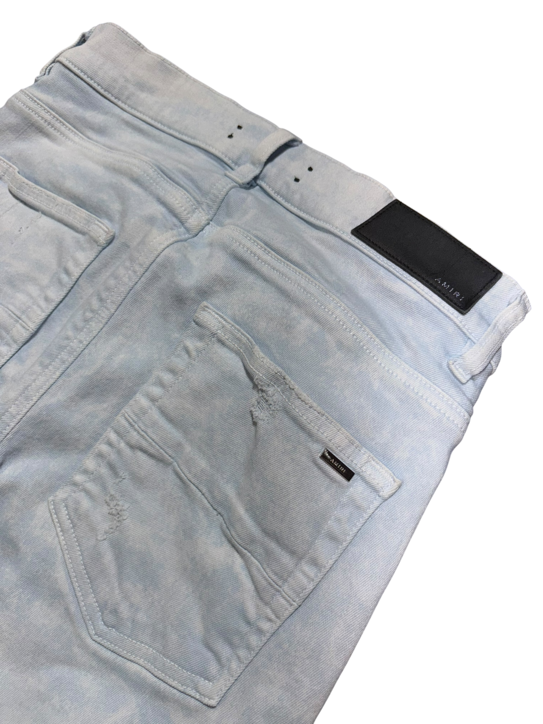 Amiri MX1 Acid Wash Light Blue Patch Jeans - Size 28