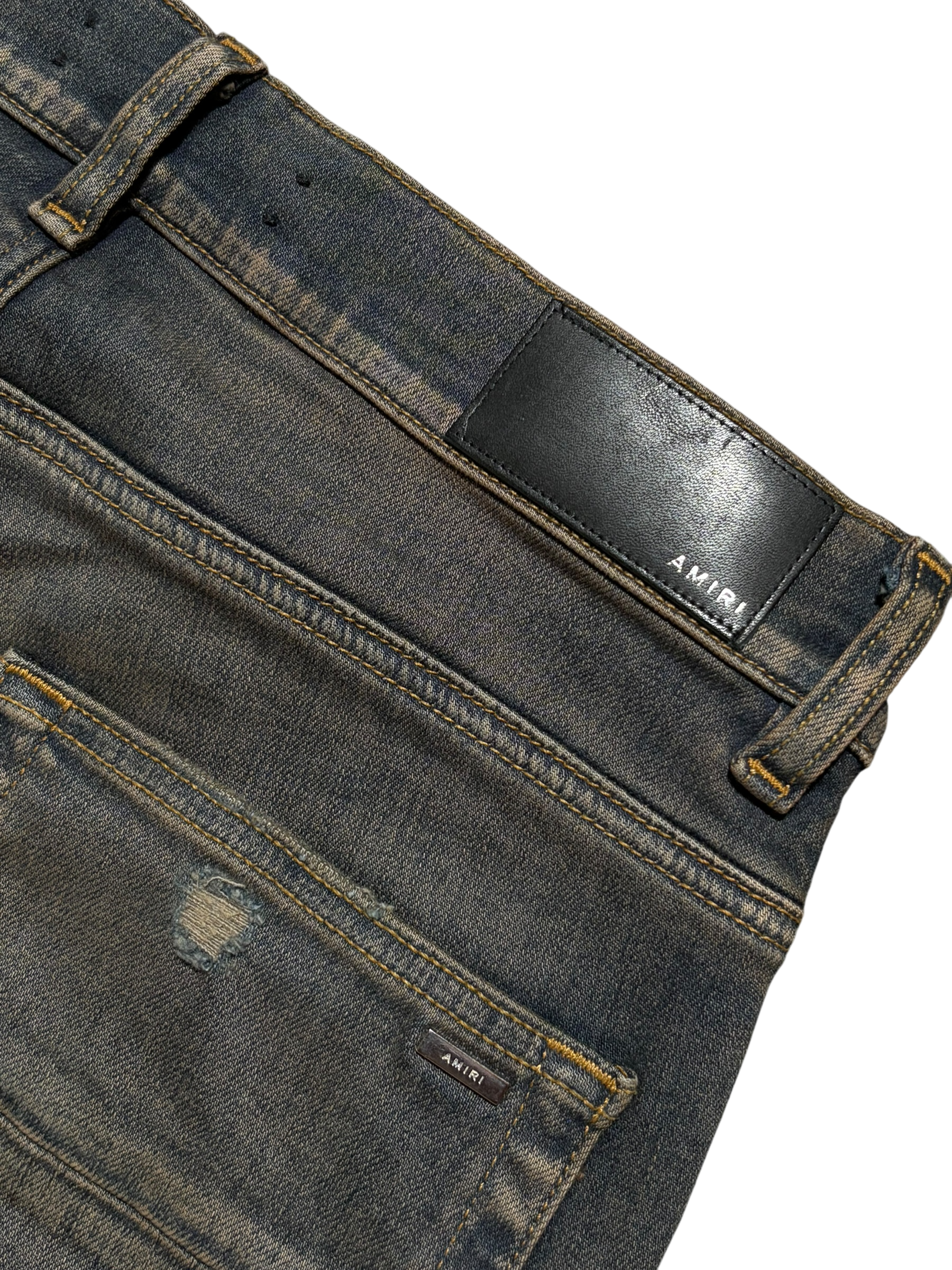 Amiri MX1 Dark Indigo Yellow Patch Jeans - Size 30