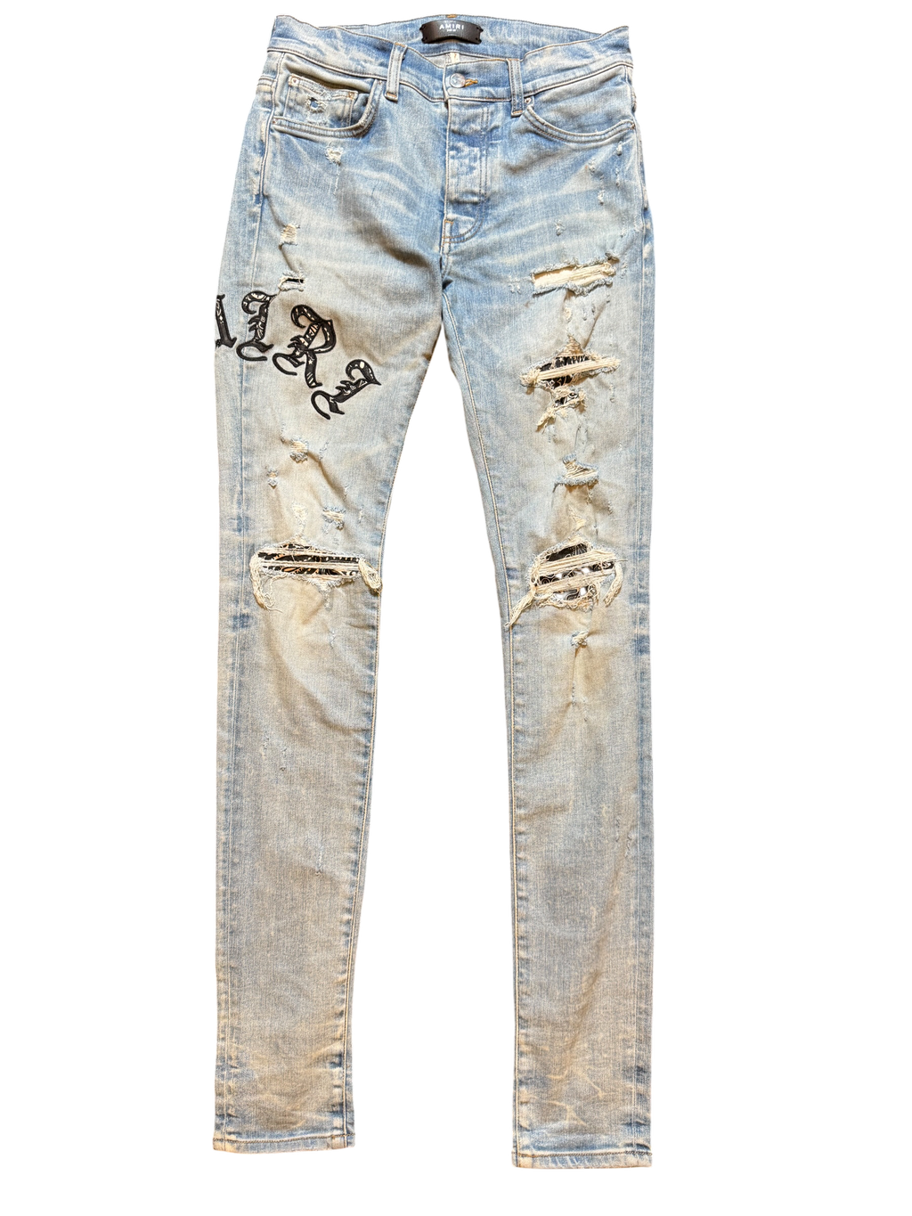 Amiri Old English Bandana Logo LightWash Jeans - Size 29