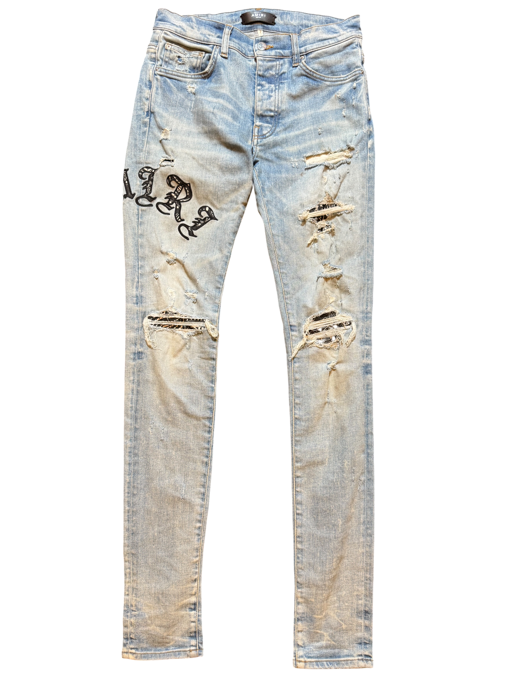 Amiri Old English Bandana Logo LightWash Jeans - Size 29