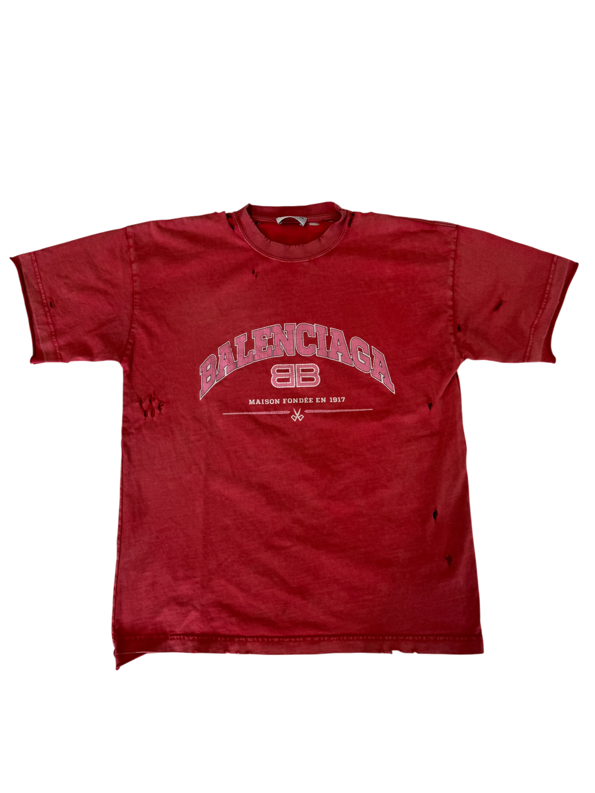 Balenciaga Maison Fondée Logo Print Distressed Tee