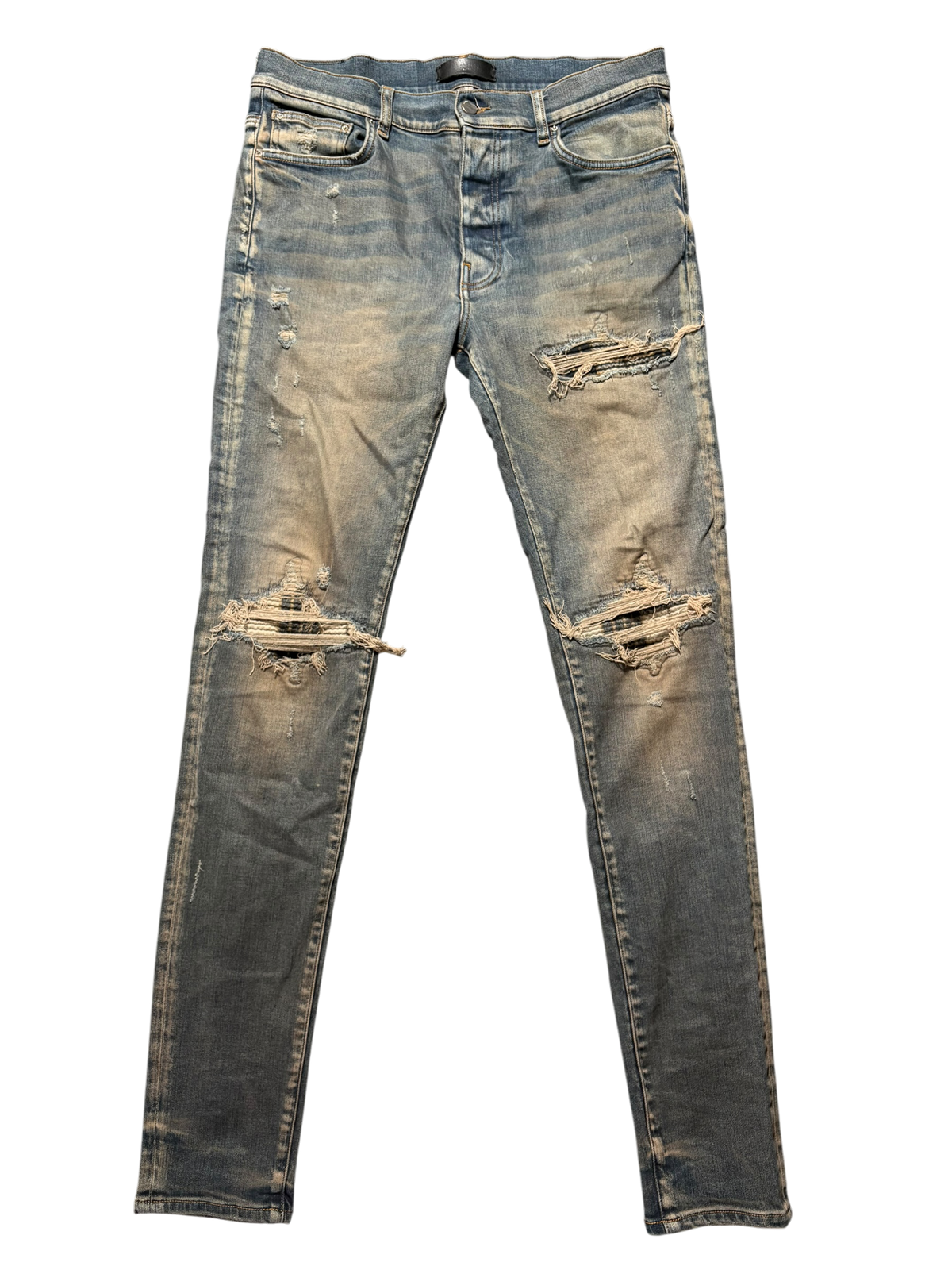 Amiri MX1 Plaid Patch Vintage Indigo Wash Jeans - Size 34