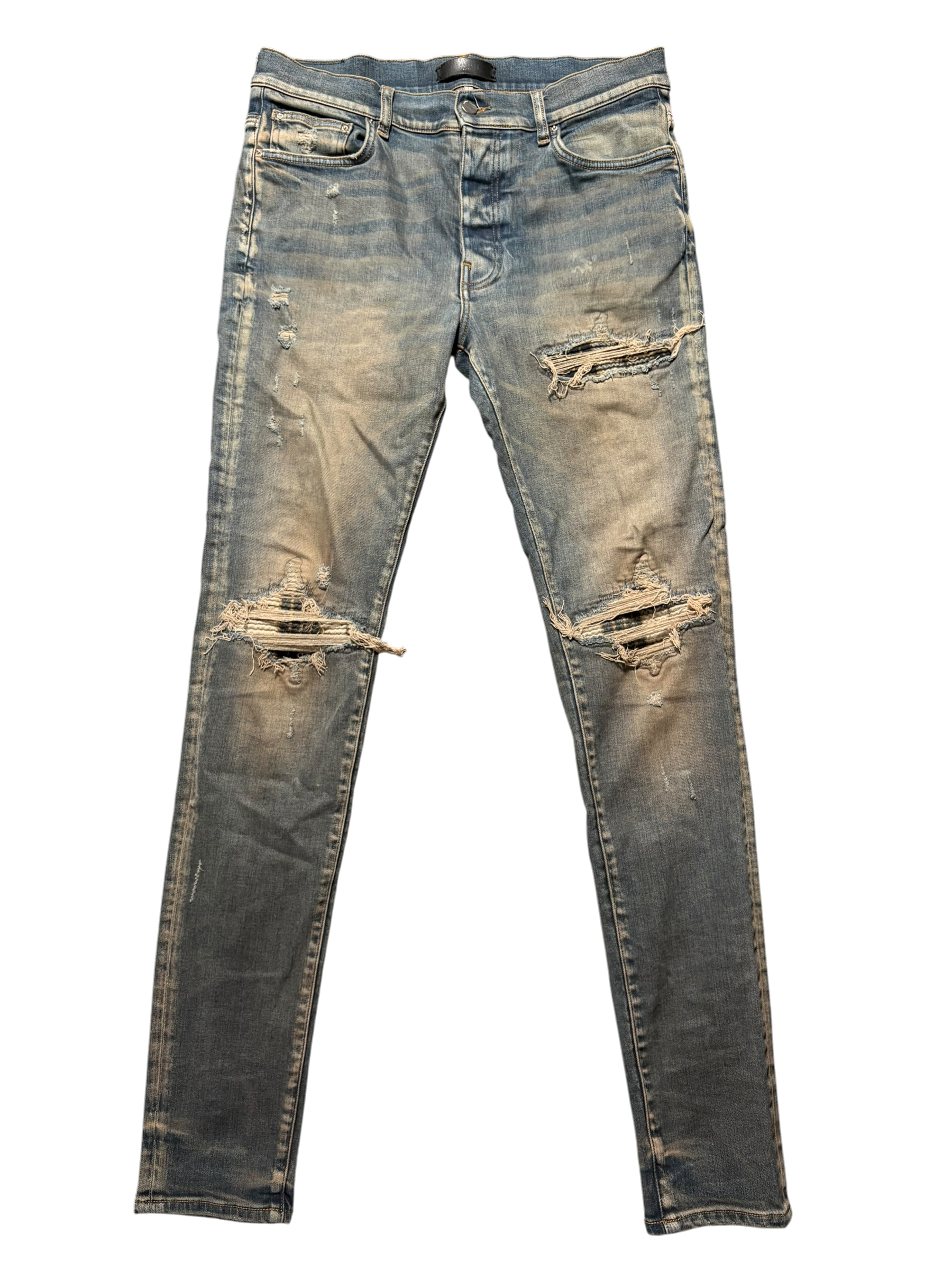 Amiri MX1 Plaid Patch Vintage Indigo Wash Jeans - Size 34