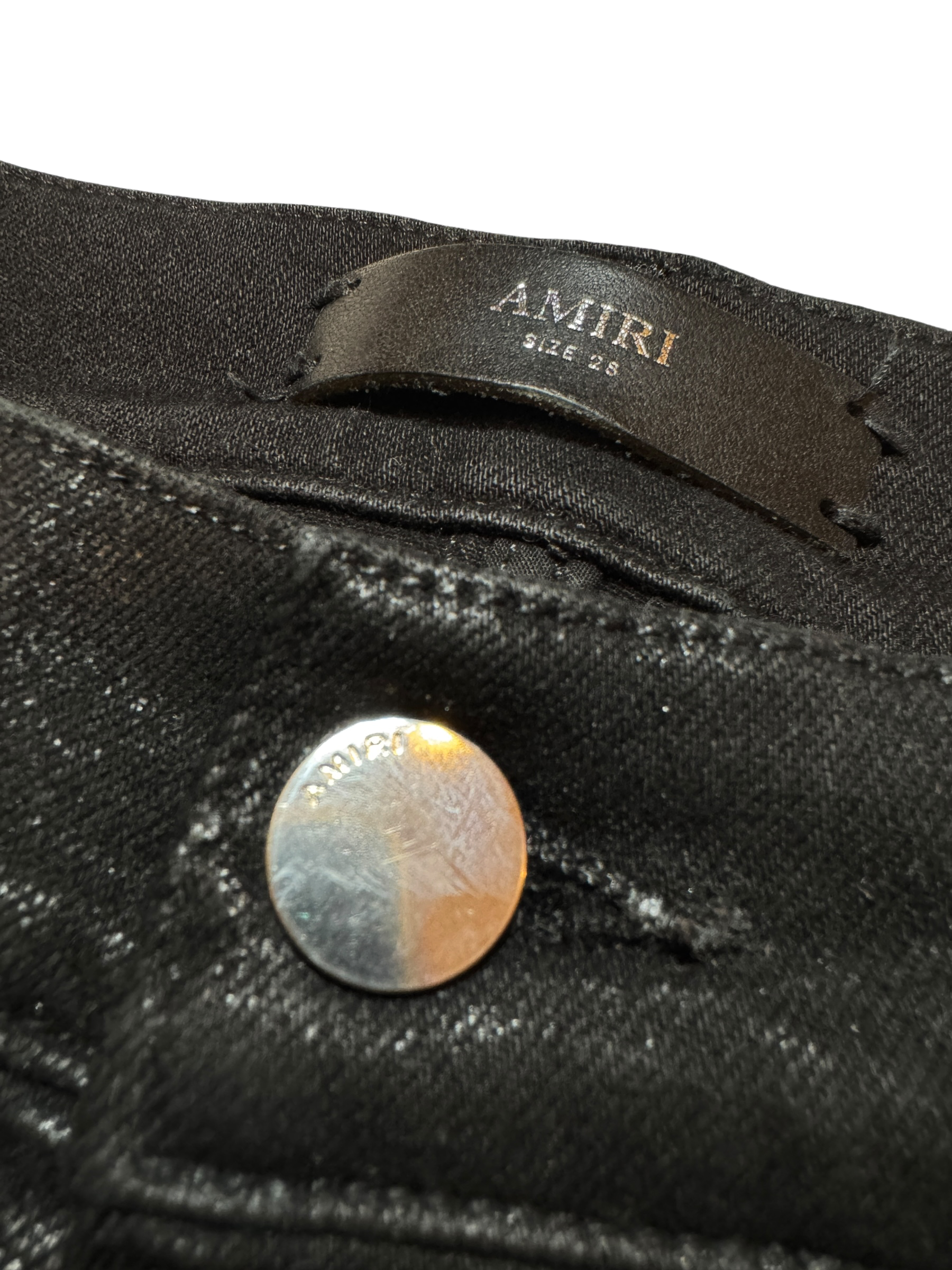 Amiri MX1 Waxed Black Jeans - Size 28