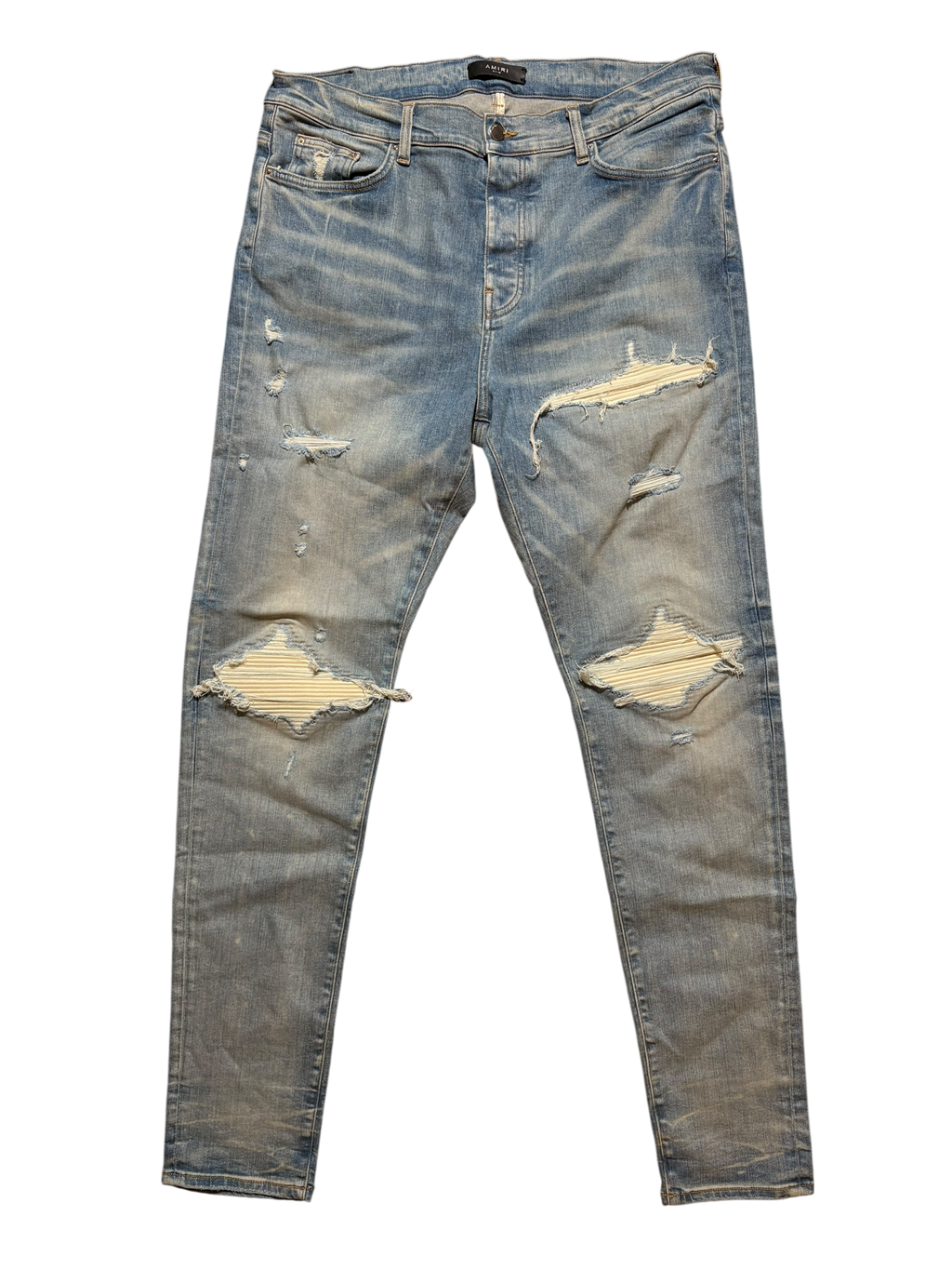 Amiri MX1 Light Wash White Patch Jeans - Size 40