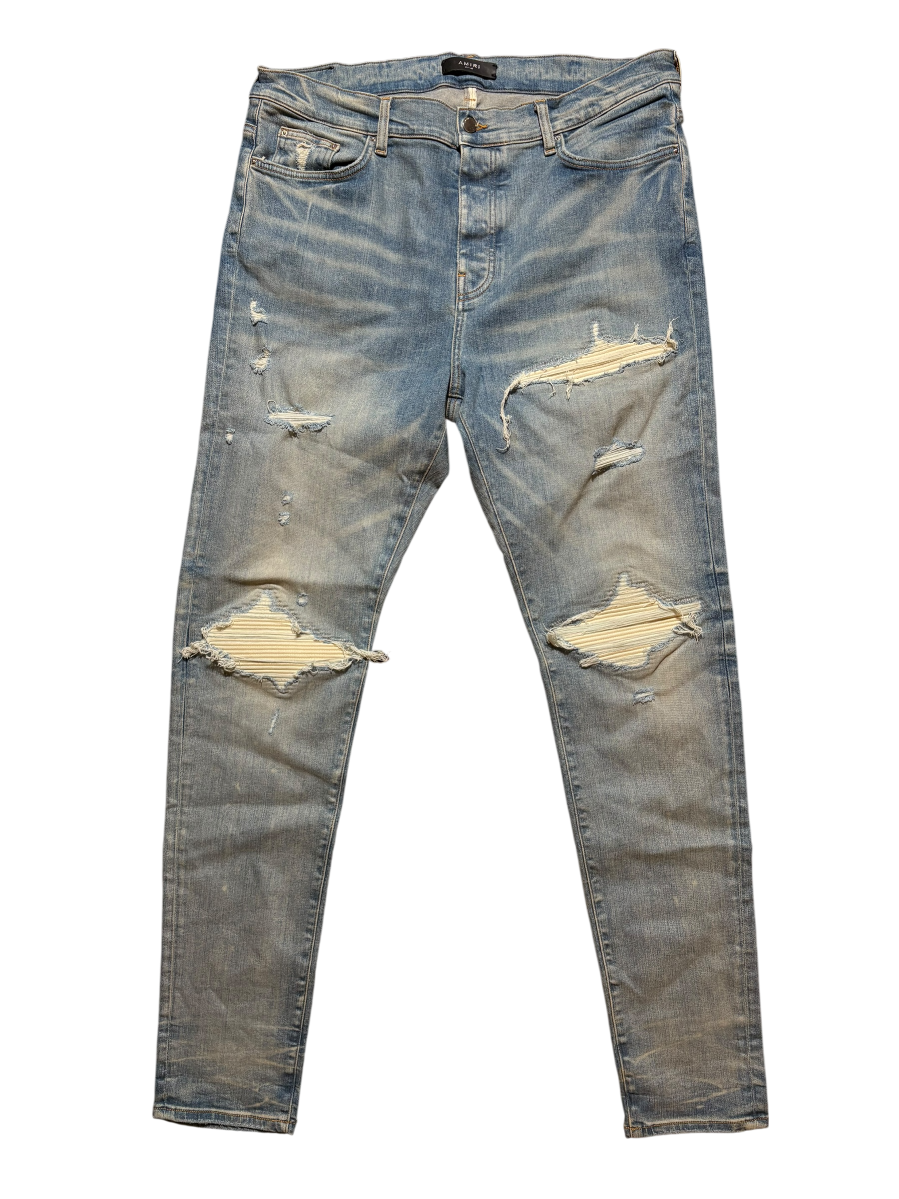 Amiri MX1 Light Wash White Patch Jeans - Size 40
