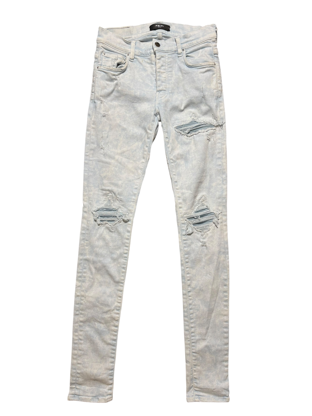Amiri MX1 Acid Wash Light Blue Patch Jeans - Size 28