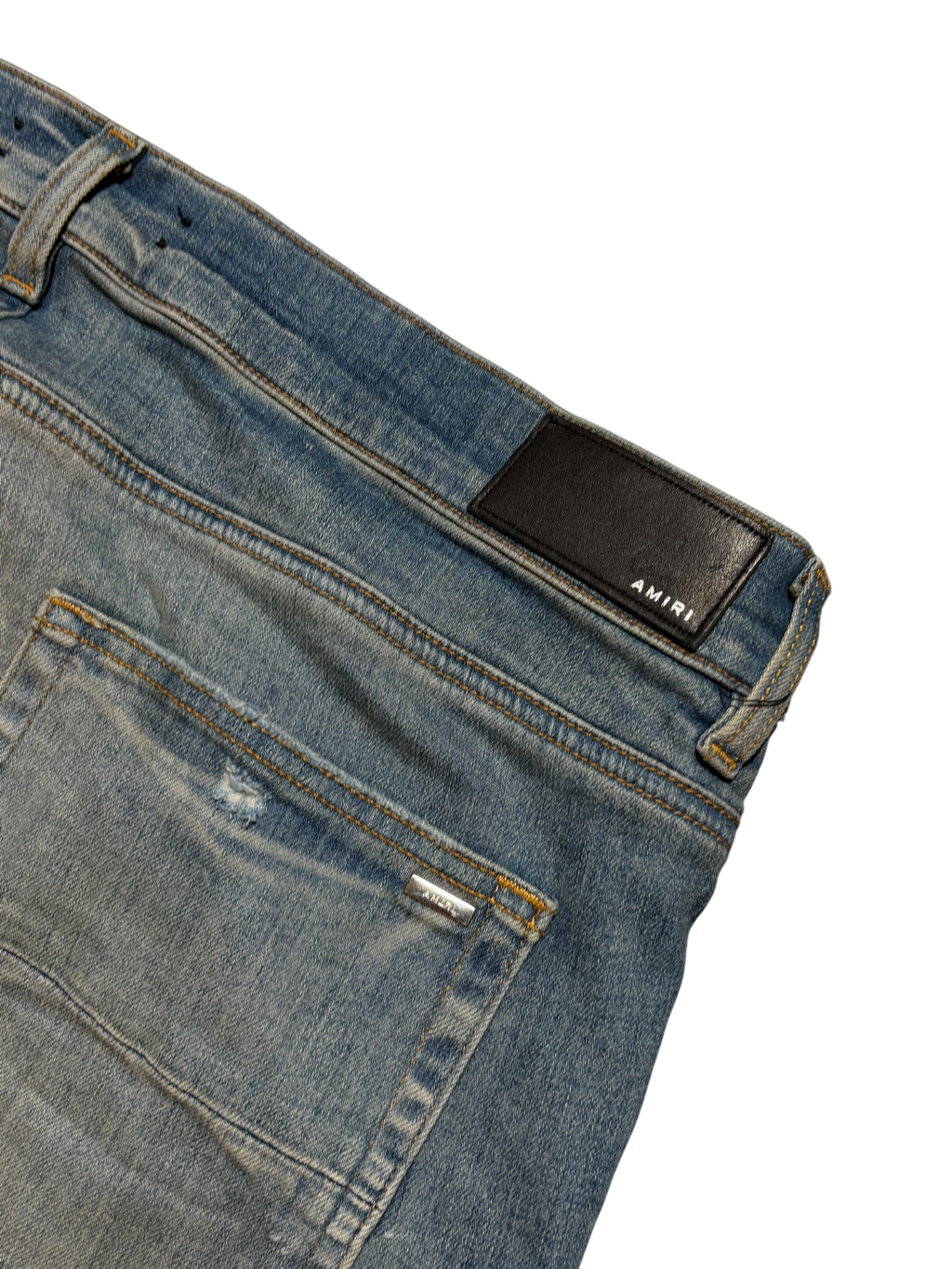 Amiri MX1 Light Wash White Patch Jeans - Size 40
