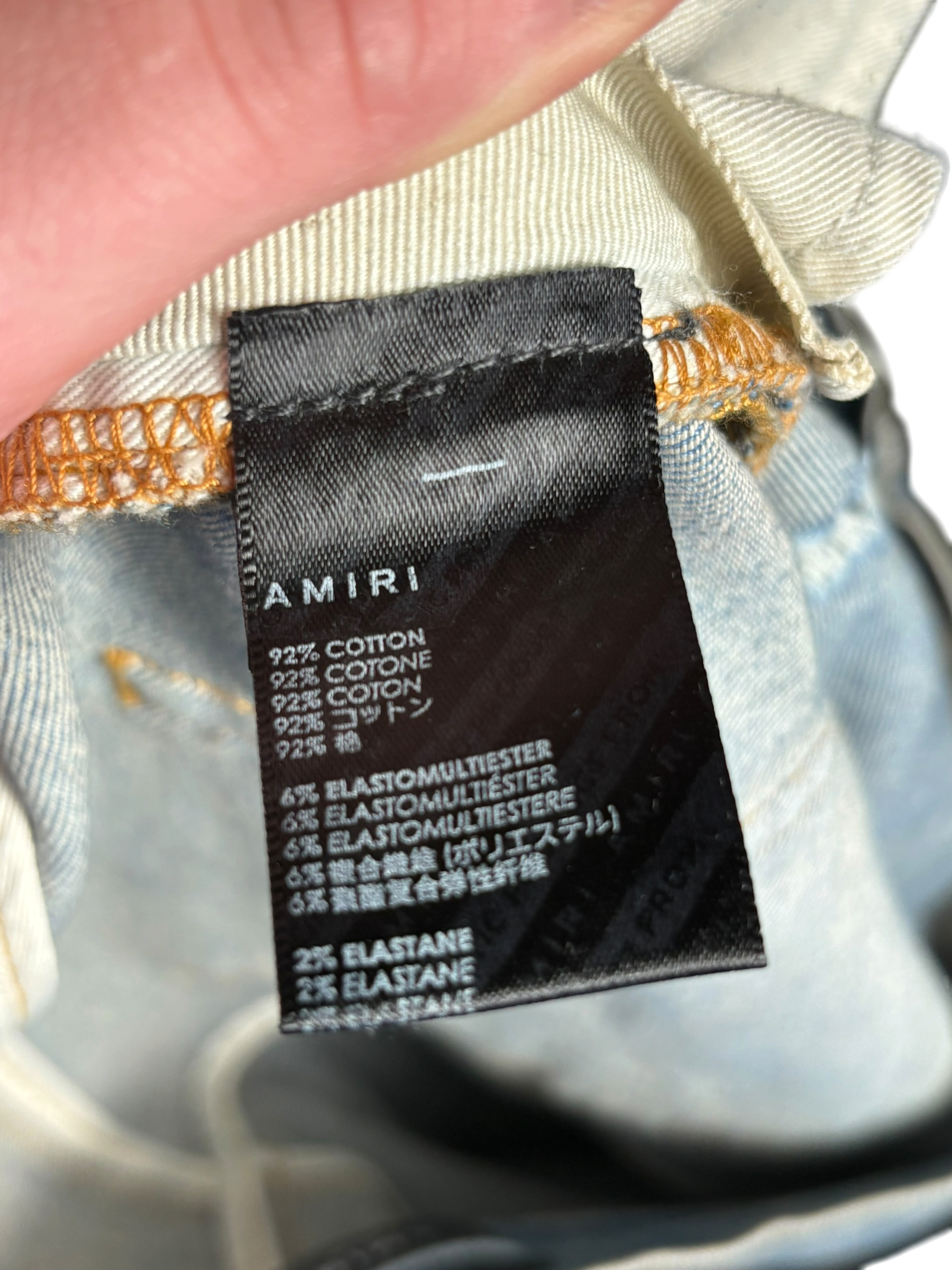 Amiri Distrssed Bones Patch Jeans Camo Blue - Size 38