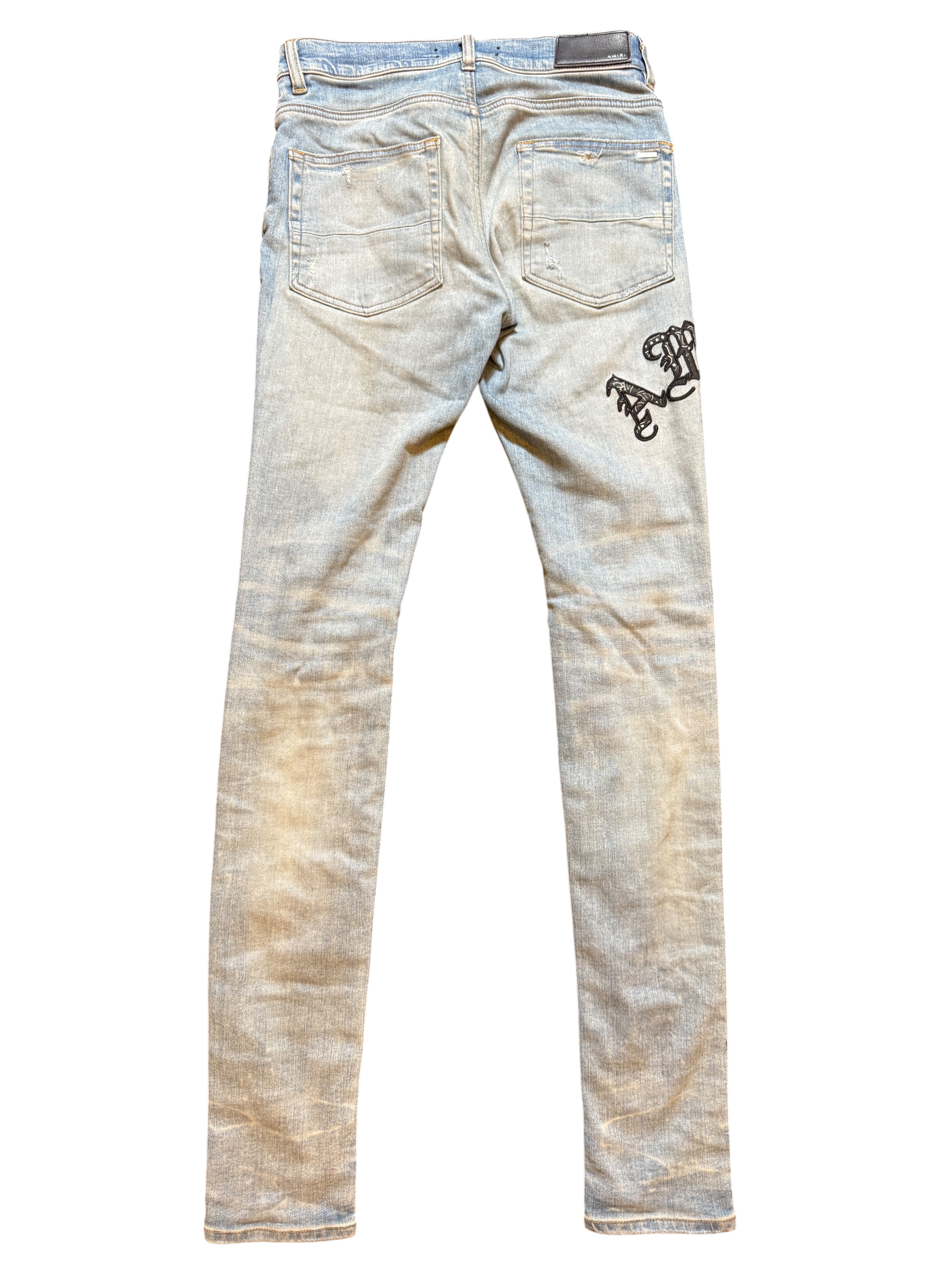 Amiri Old English Bandana Logo LightWash Jeans - Size 29