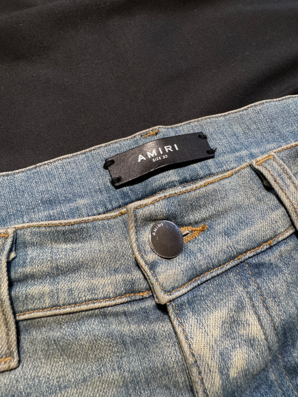 Amiri Mx1 Light Wash Green Plaid Patch Jeans