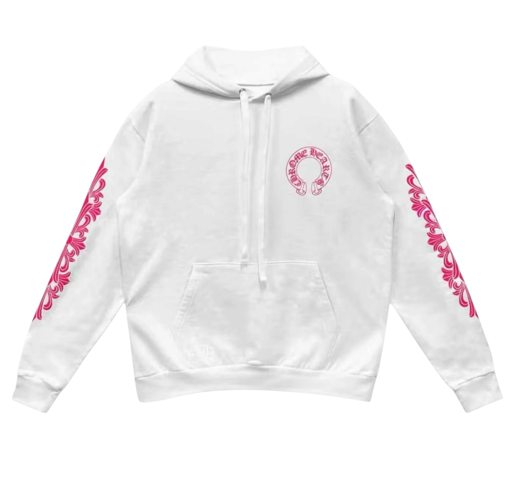 Chrome Hearts Pink/White Floral Horseshoe Pull Over Hoodie - Size XL
