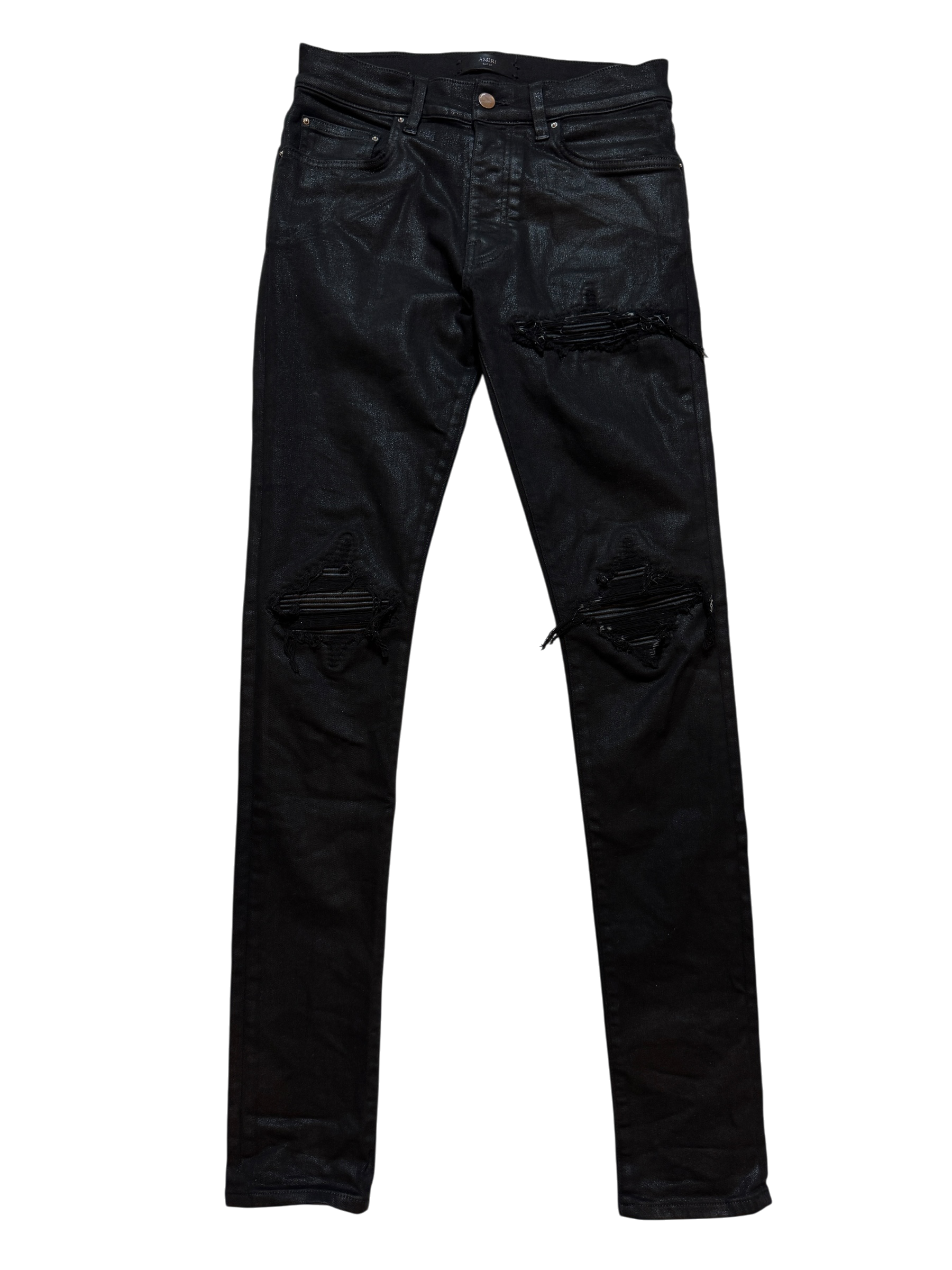 Amiri MX1 Waxed Black Jeans - Size 28
