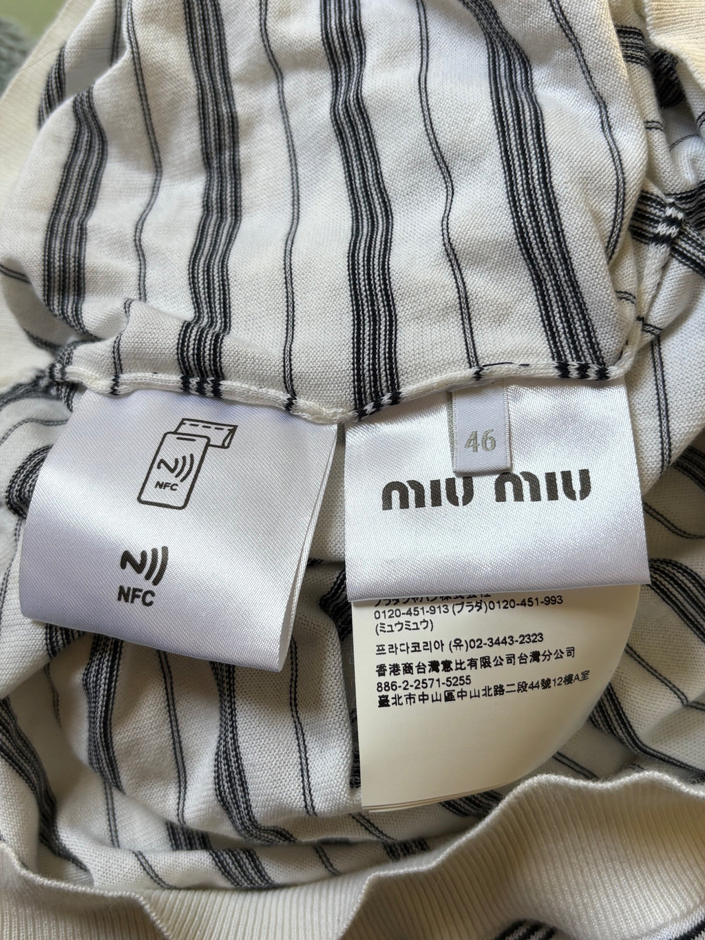 Miu Miu Knit Polo Stripe Logo Long Sleeve Shirt