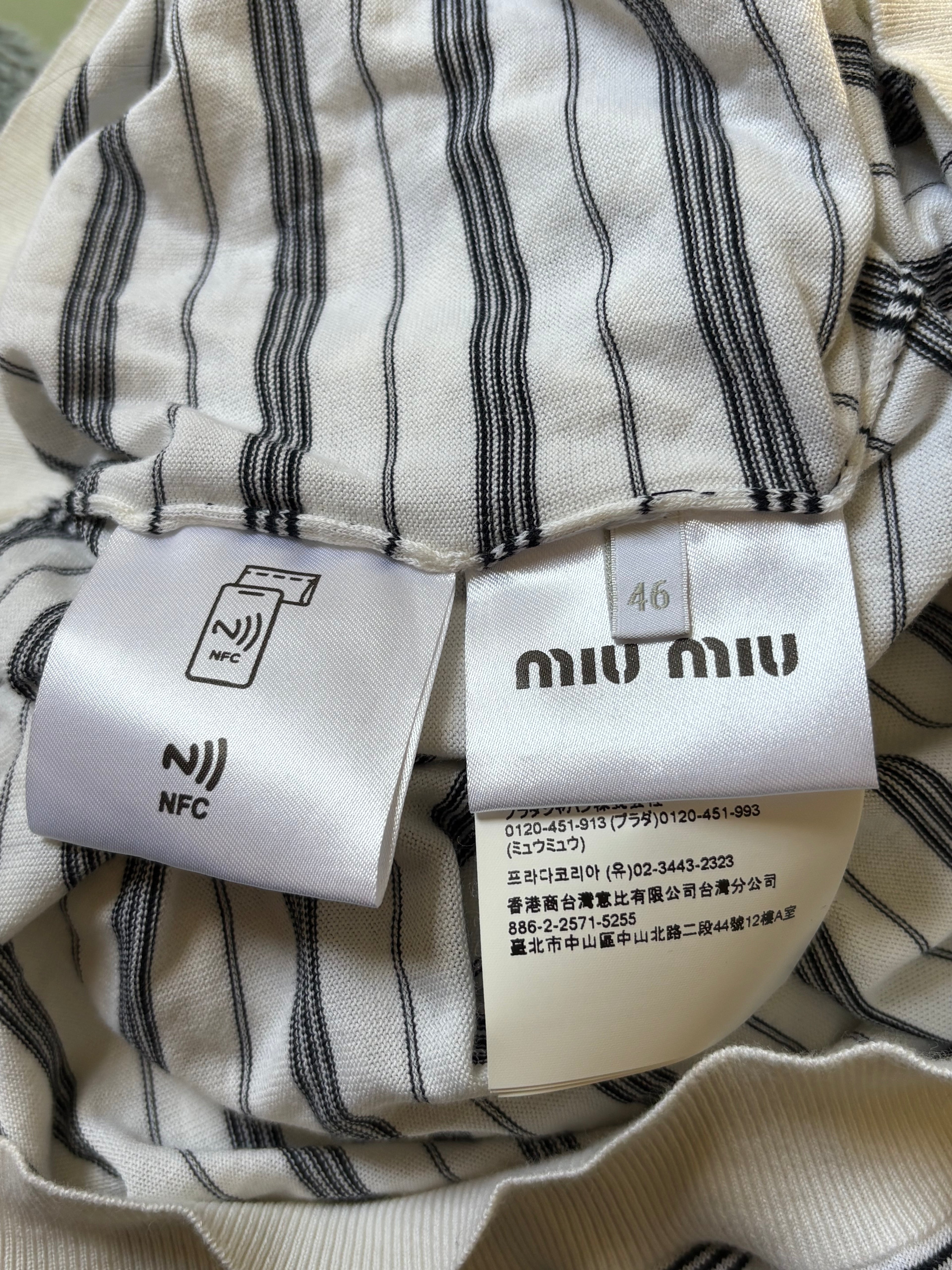 Miu Miu Knit Polo Stripe Logo Long Sleeve Shirt
