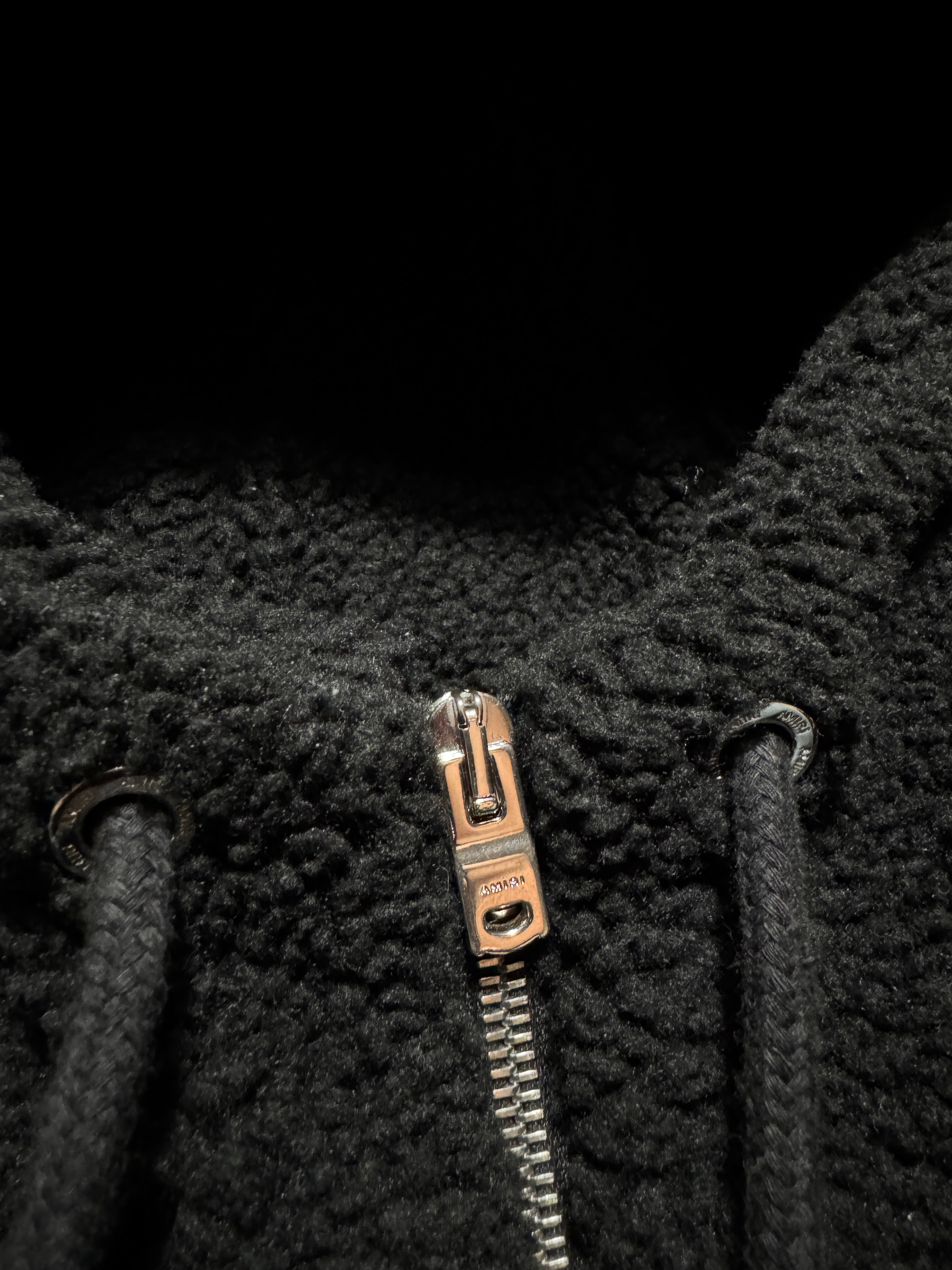 Amiri Bones Sherpa Fleece Zip Up Jacket Black