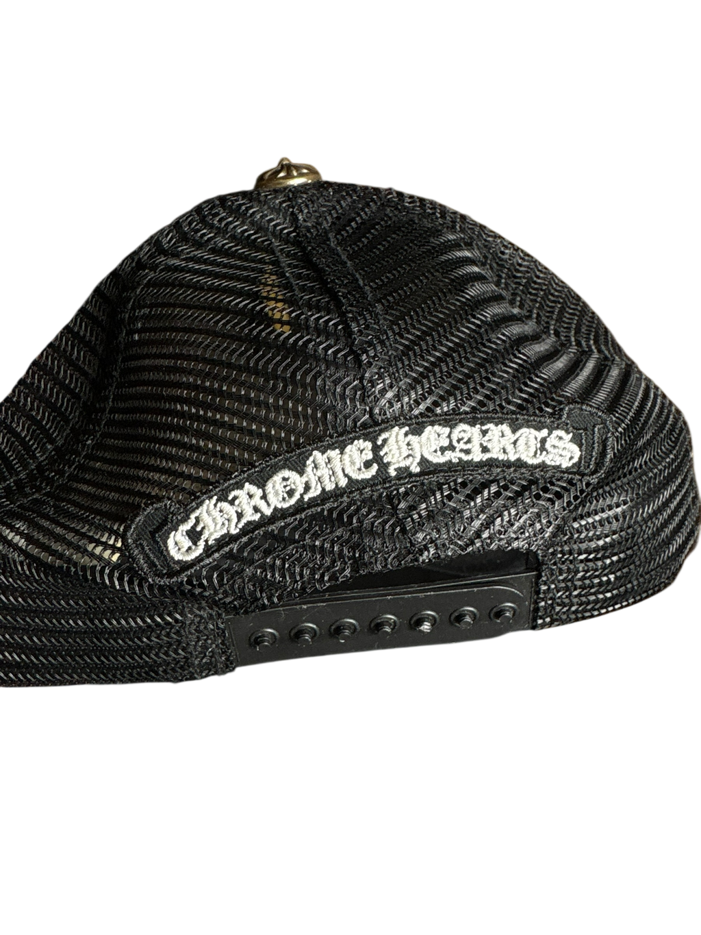 Chrome Hearts Blue Leather Chomper Trucker Hat