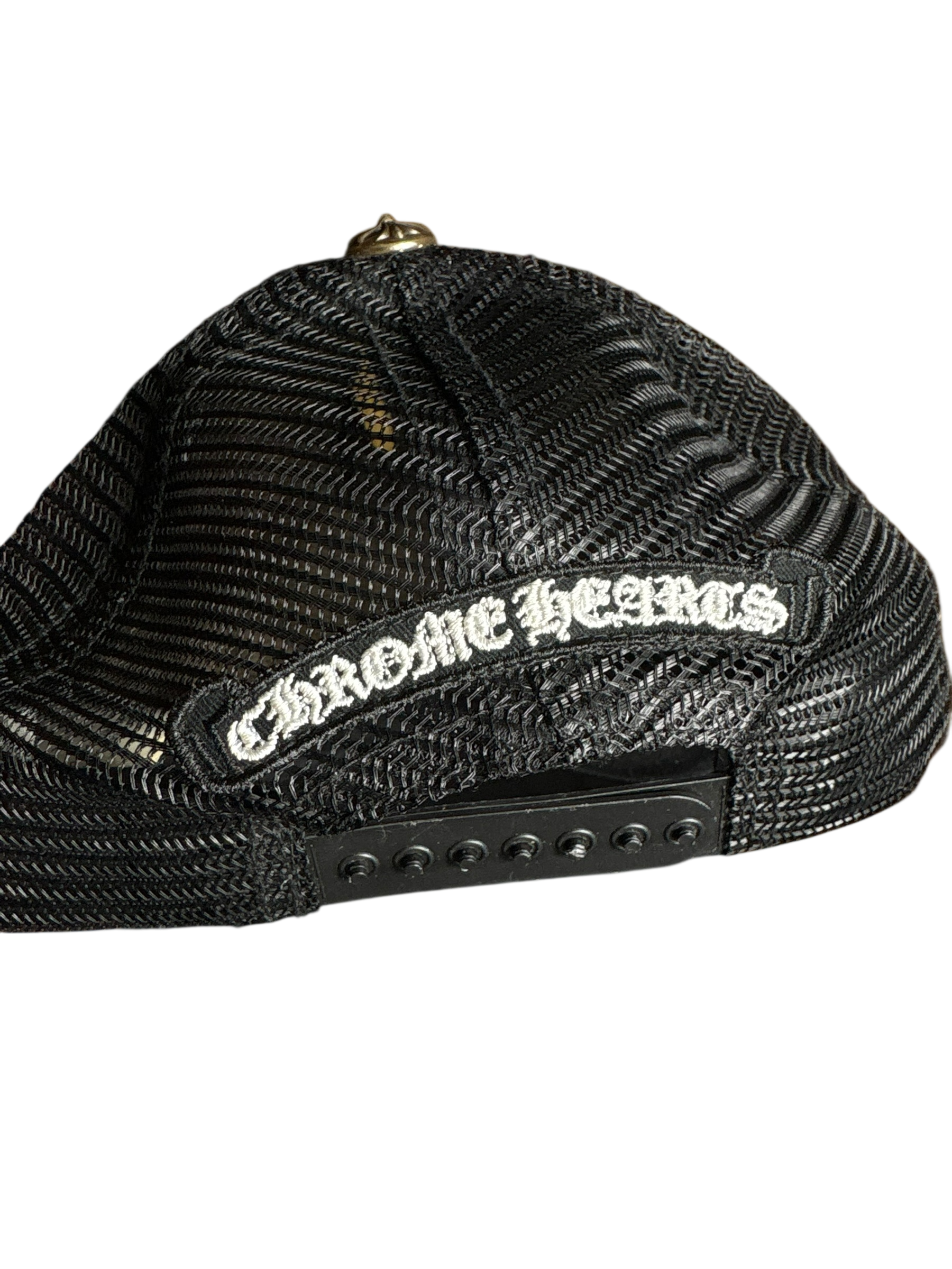 Chrome Hearts Blue Leather Chomper Trucker Hat