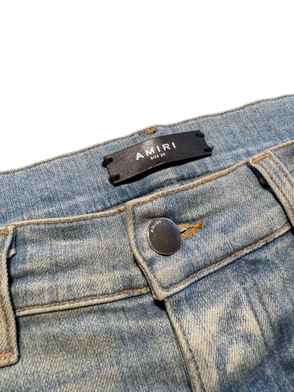 Amiri Mx1 Light Wash Green Plaid Patch Jeans