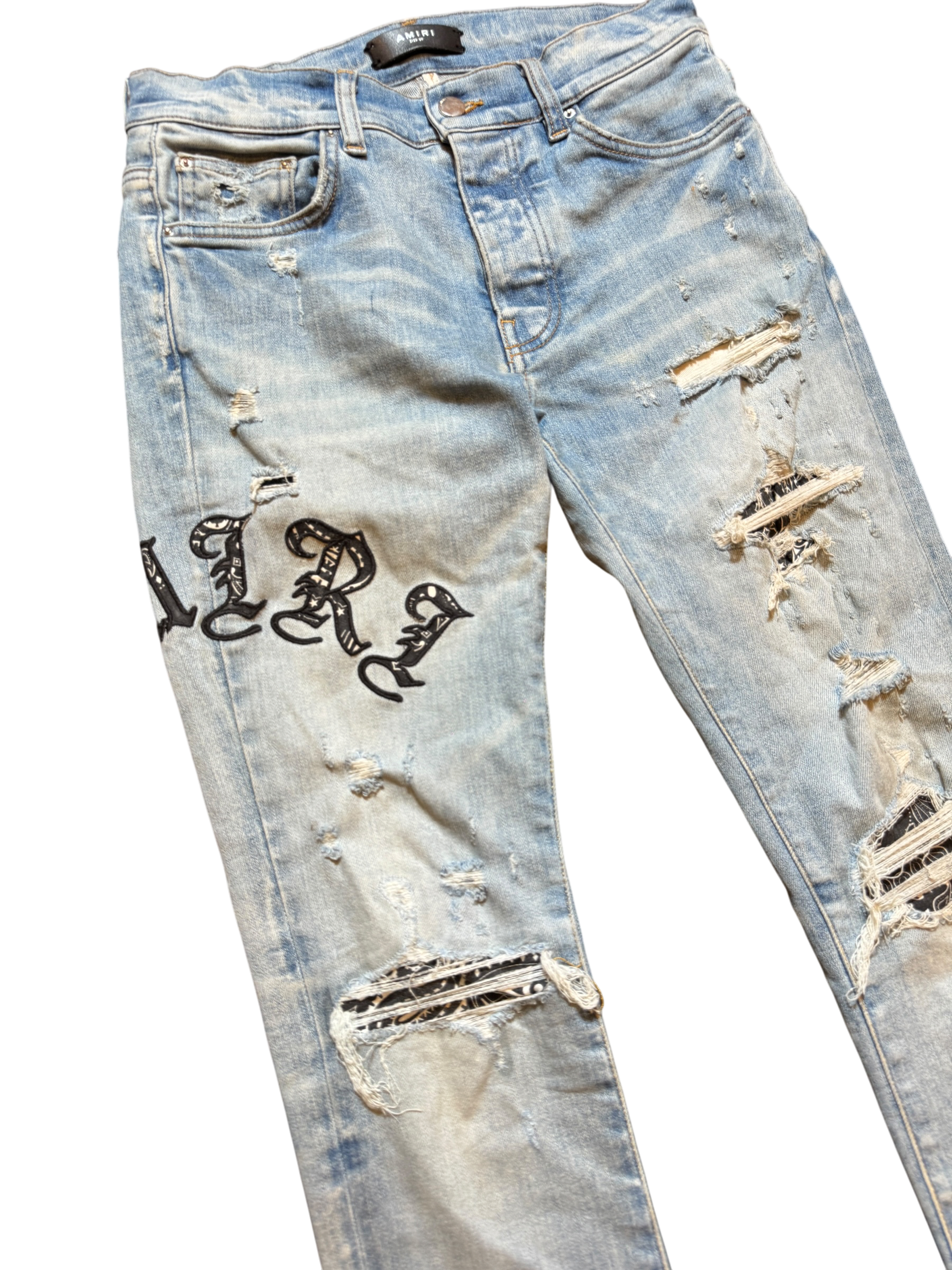 Amiri Old English Bandana Logo LightWash Jeans - Size 29