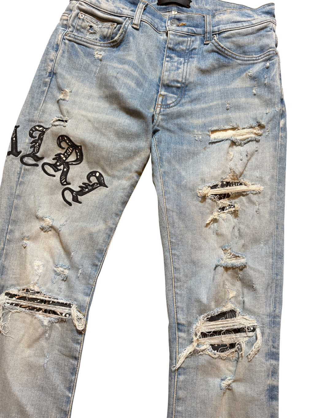 Amiri Old English Bandana Logo LightWash Jeans - Size 29