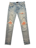 Amiri MX1 LightWash Orange Crackle Patch Jeans