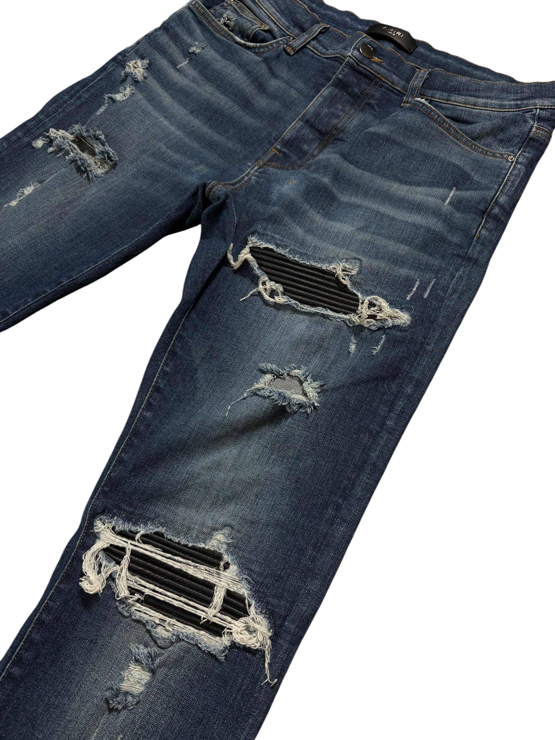 Amiri MX1 Dark Wash Black Patch Jeans - Size 33