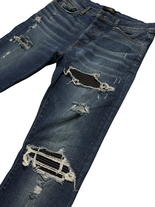 Amiri MX1 Dark Wash Black Patch Jeans - Size 33